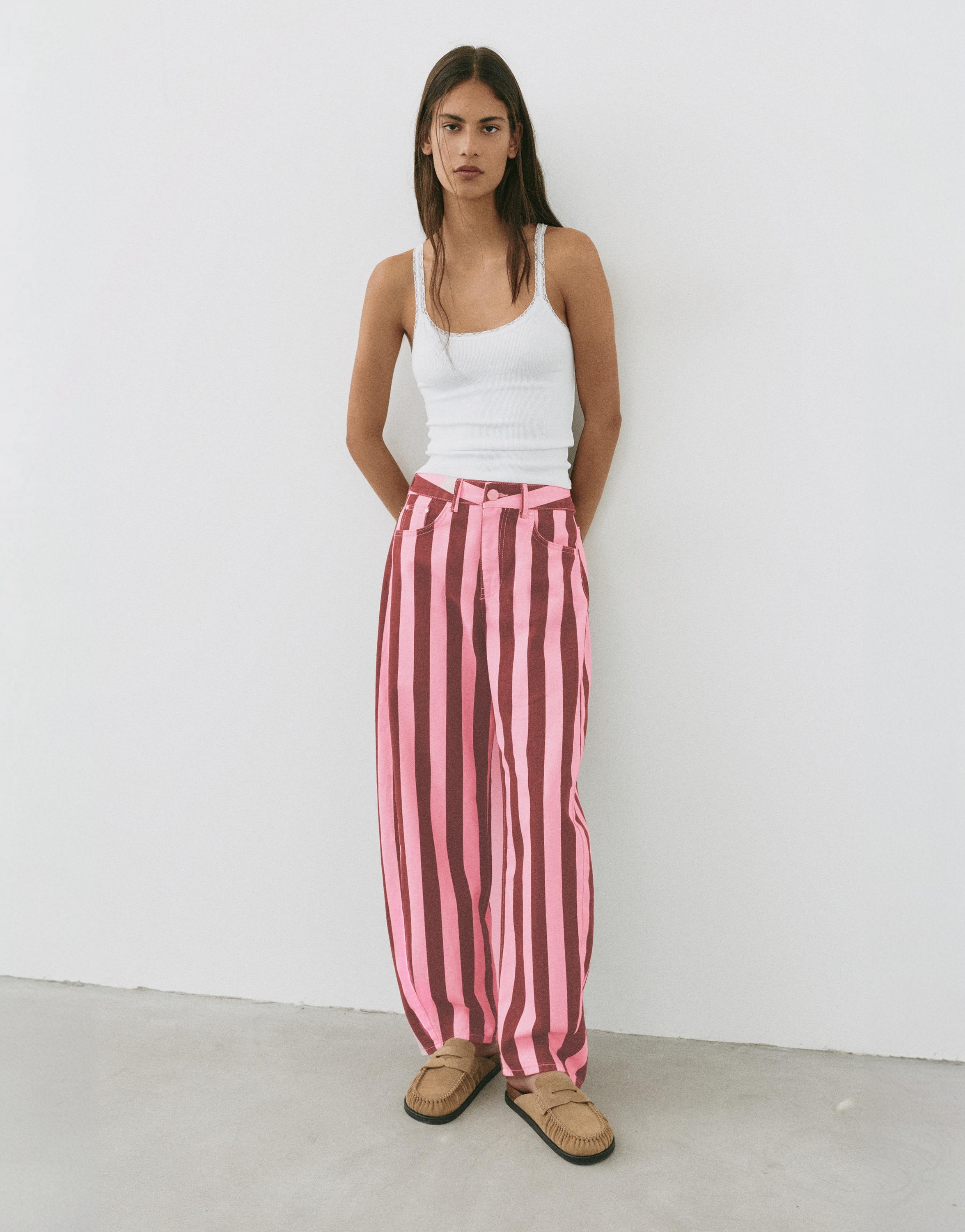 Striped barrel jeans — Pink