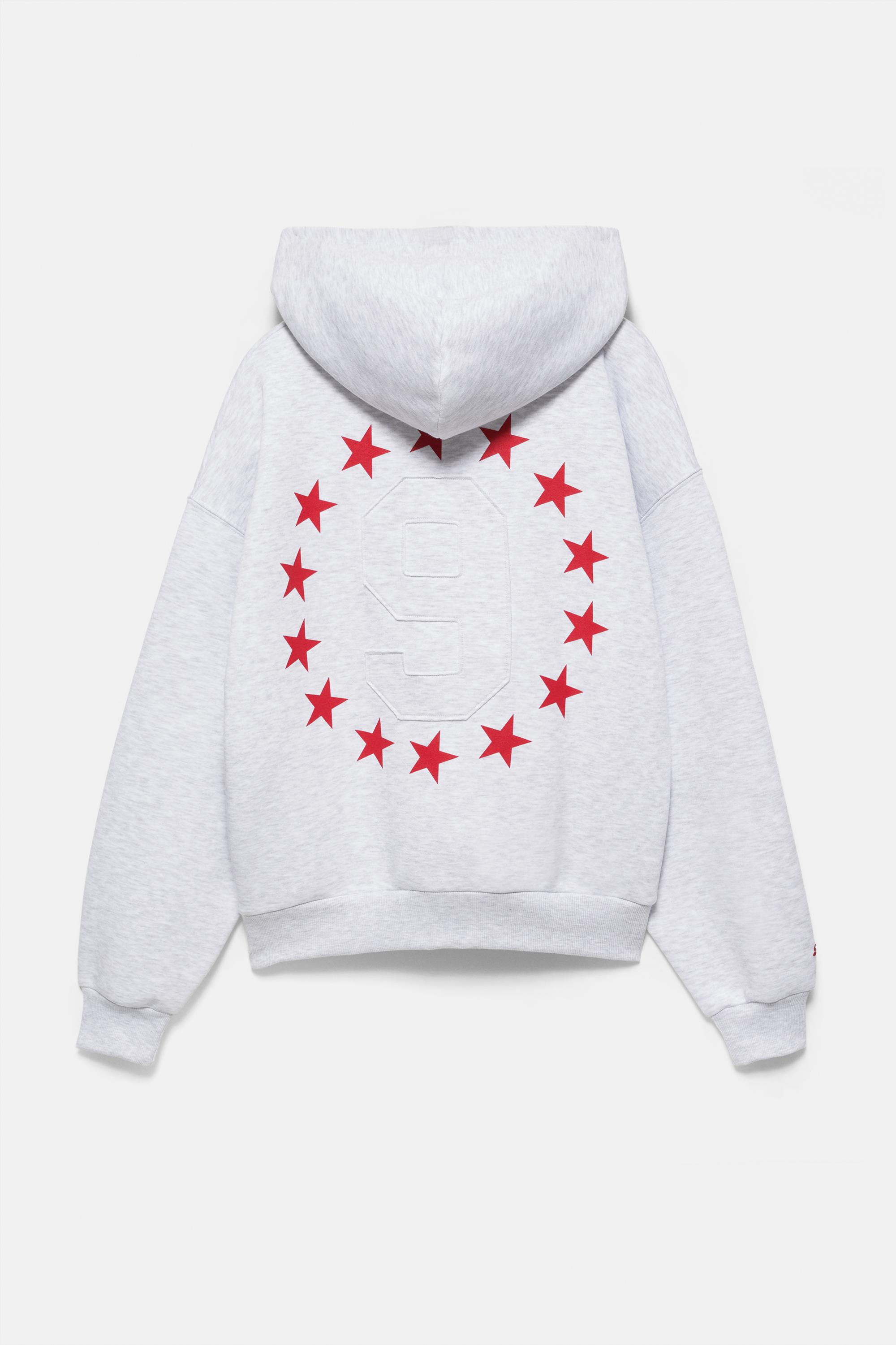 Pull&Bear Yıldız grafik baskılı kapüşonlu sweatshirt görsel 3