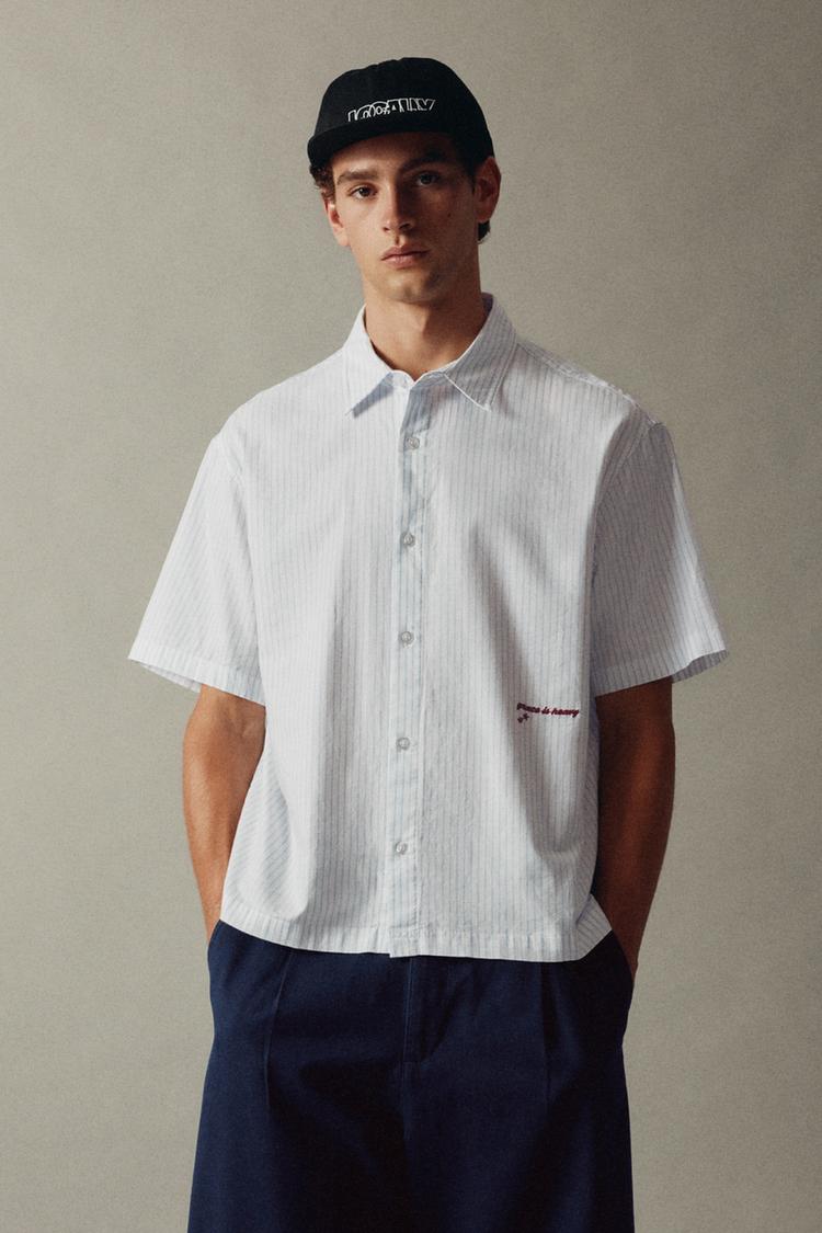 Striped short sleeve shirt — Pale ecru