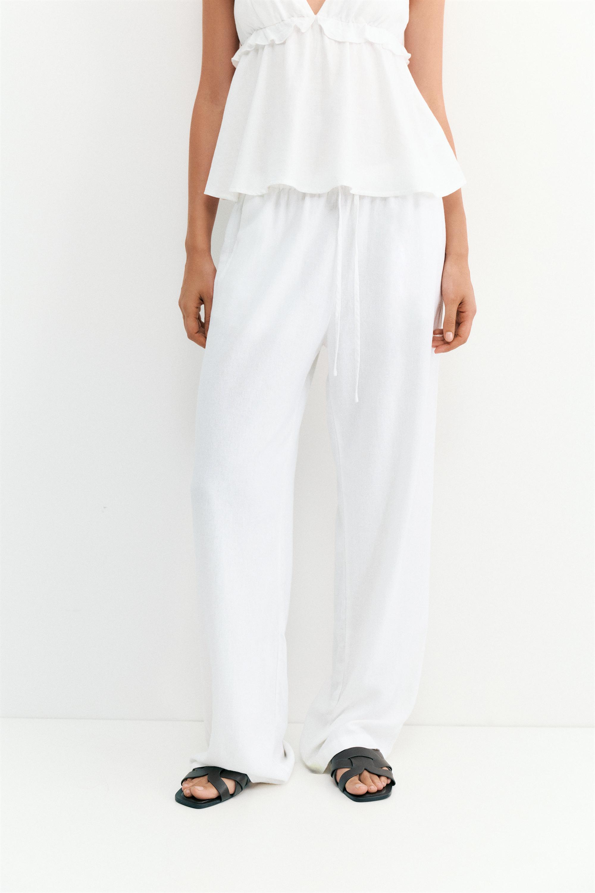 Flowy trousers with linen — White