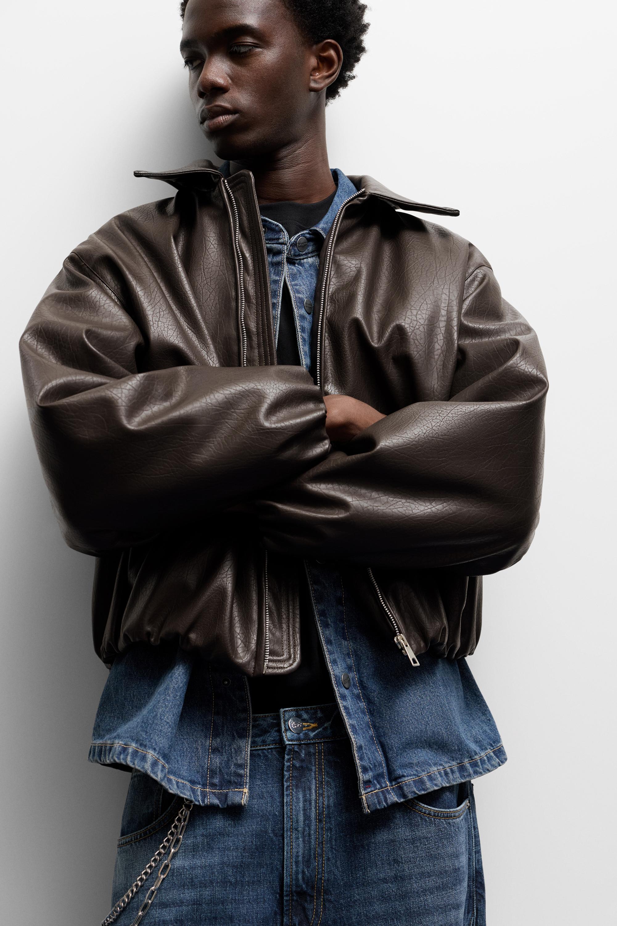 Faux leather voluminous jacket - pull&bear