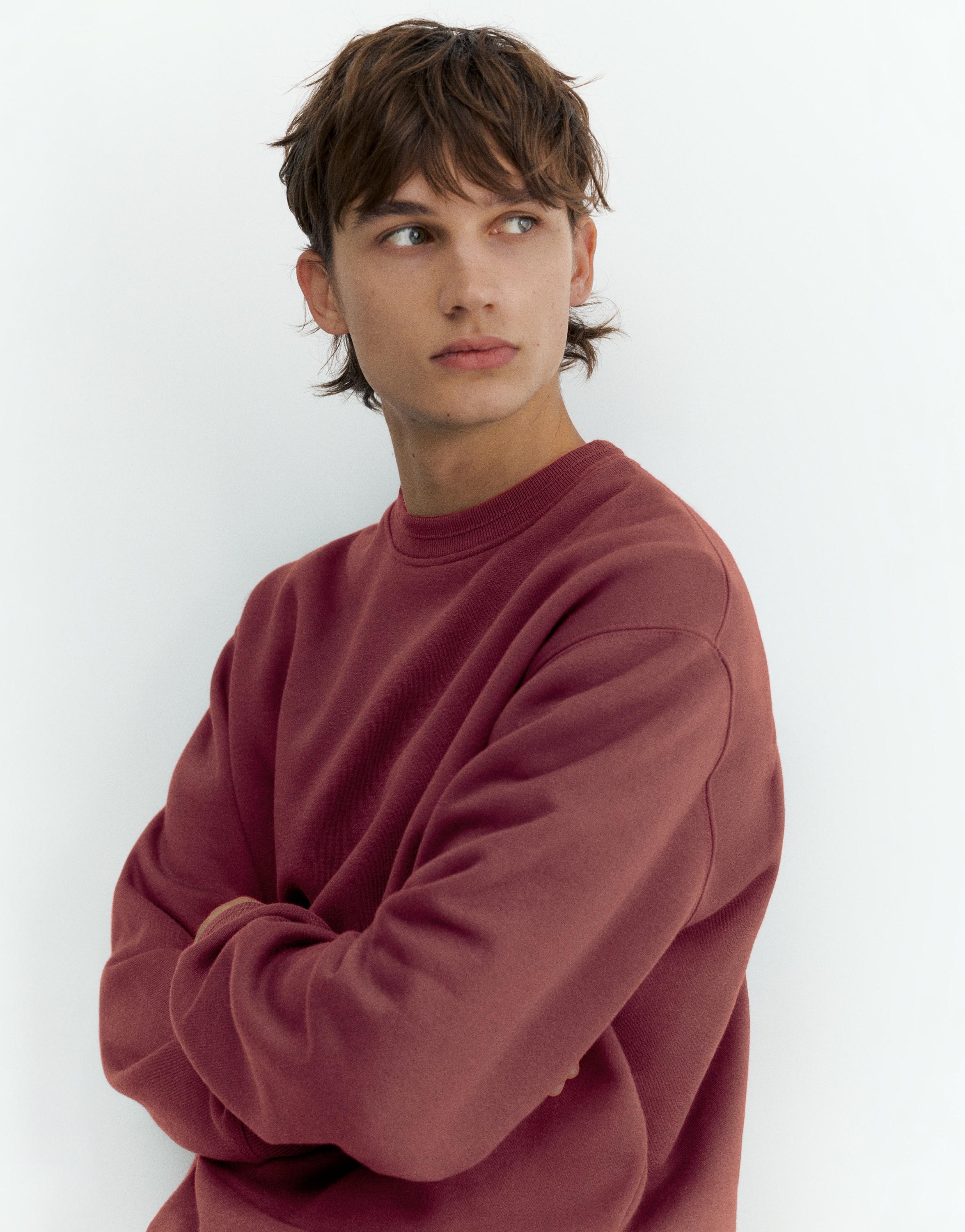 Relaxed fit round neck sweatshirt — Burgundy