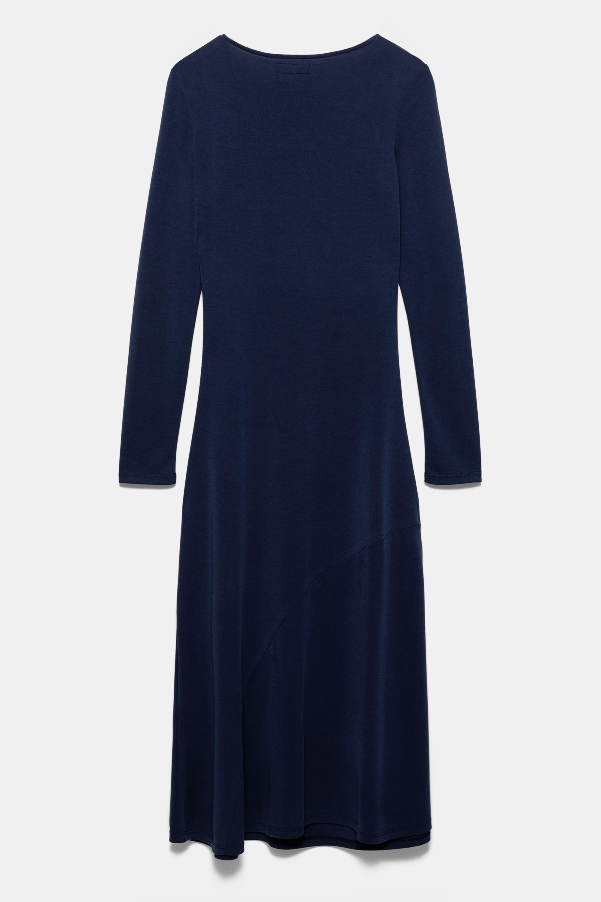 Fluid draped cupro midi dress — Faded navy