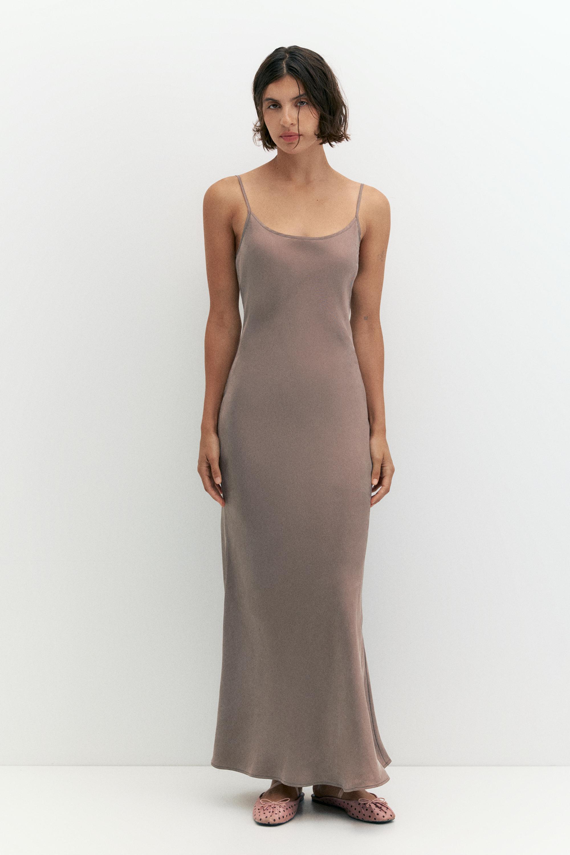 Satin midi dress — Mole brown