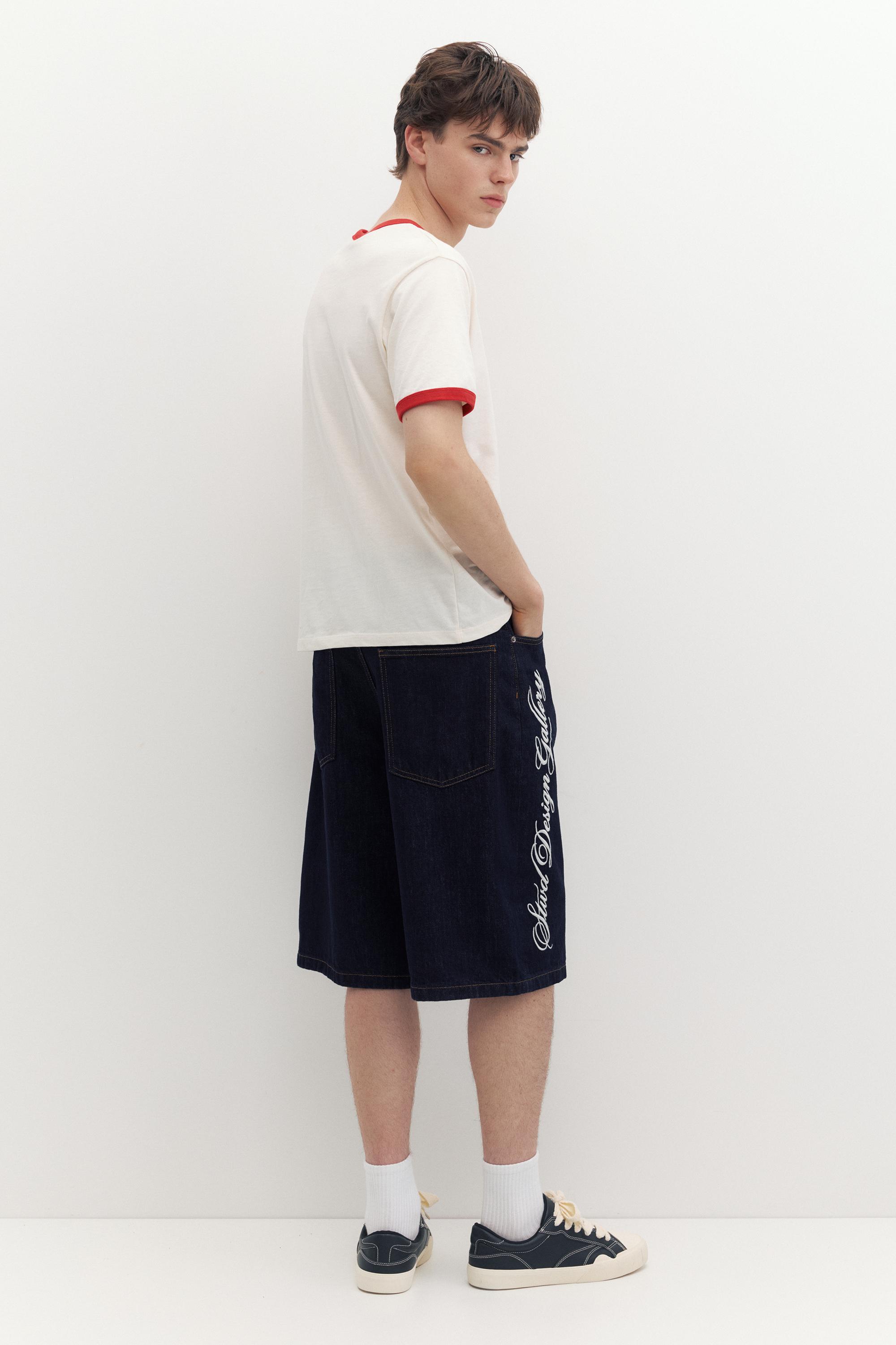 Text skater denim Bermuda shorts — Navy