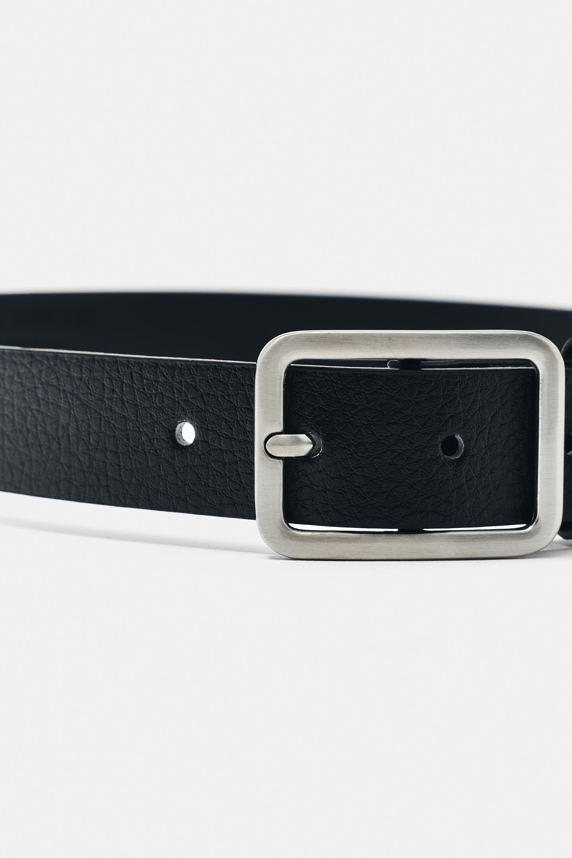 Leather effect square buckle belt — Black
