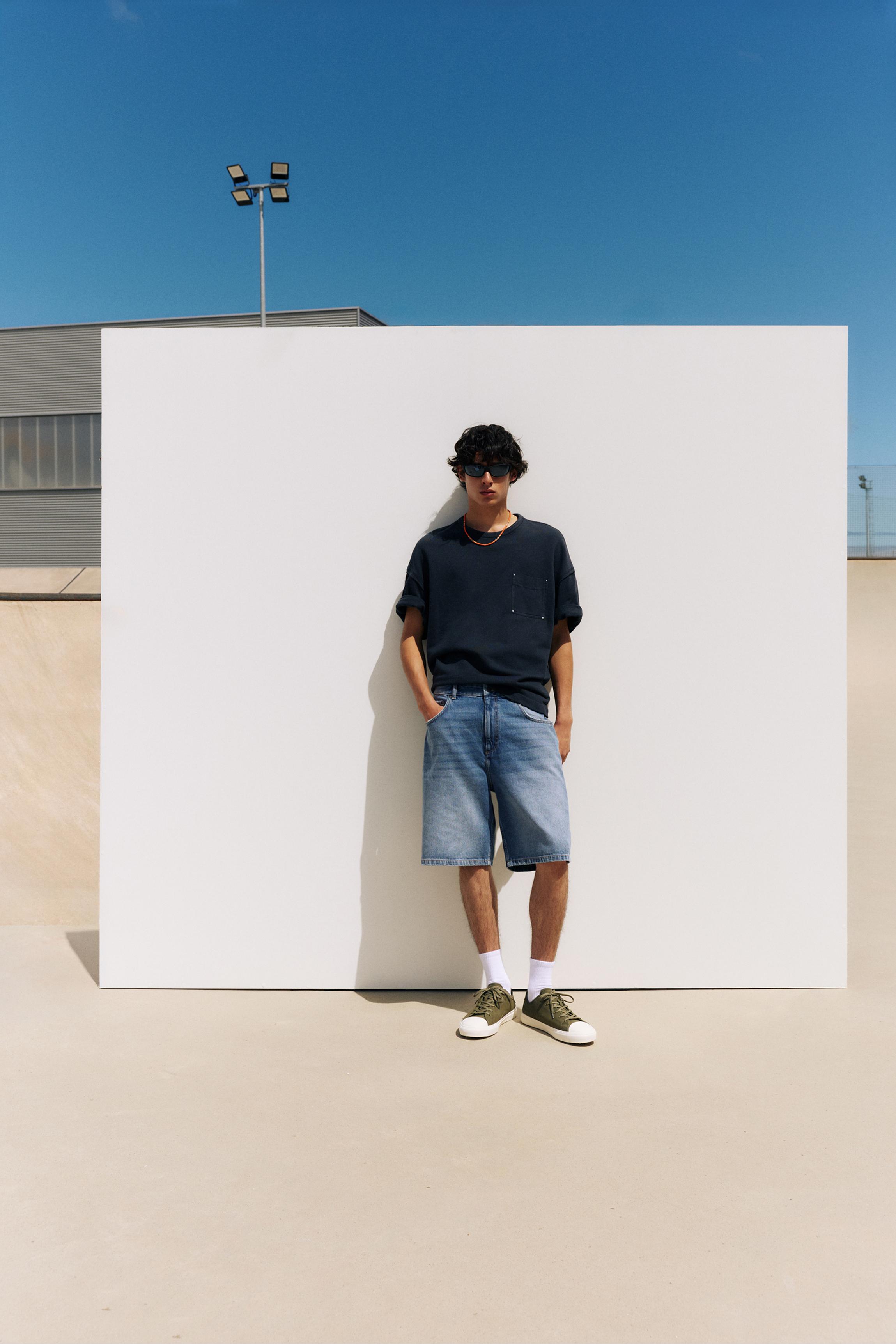 Baggy denim Bermuda shorts — Medium blue