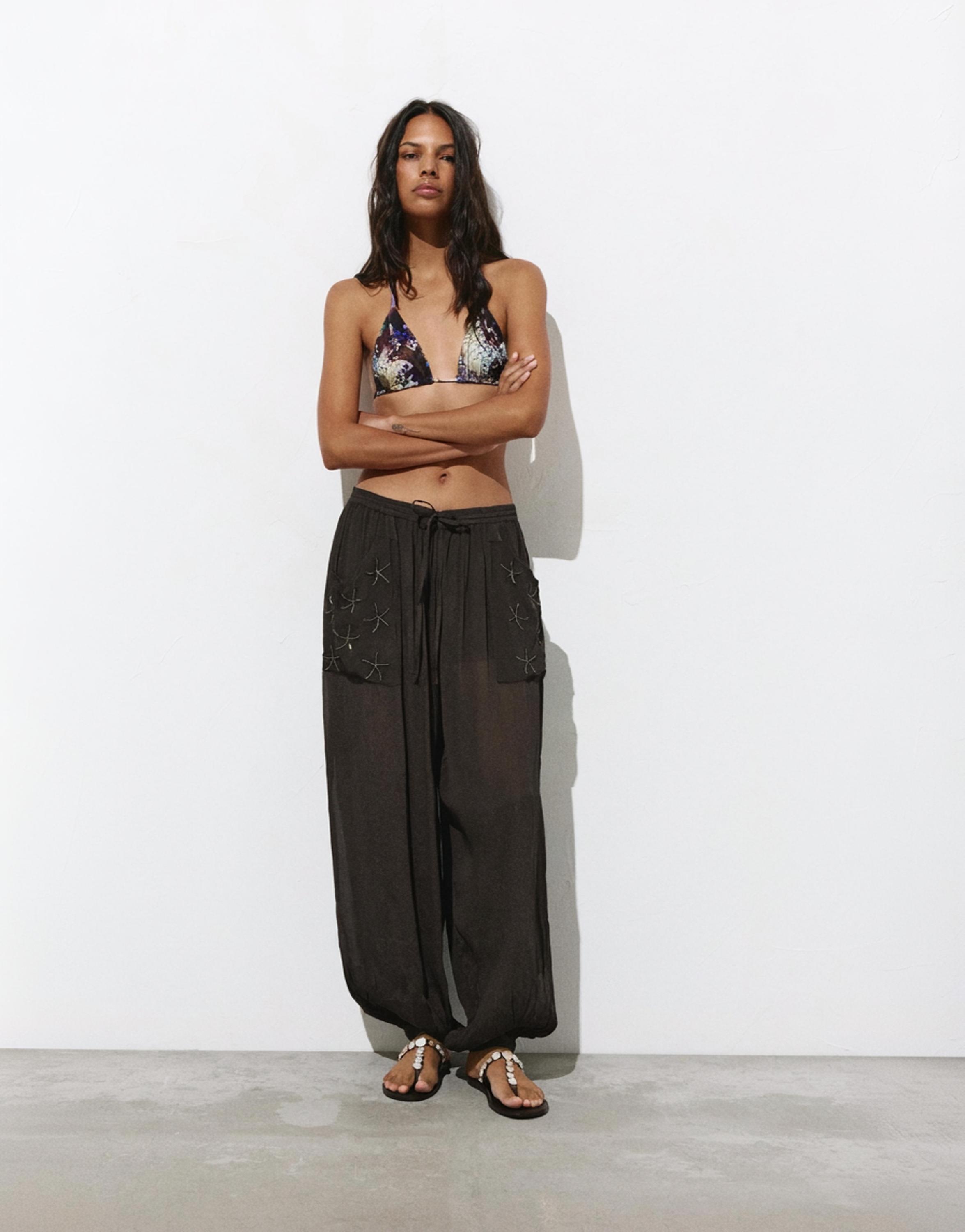 Beaded sarouel trousers — Brown