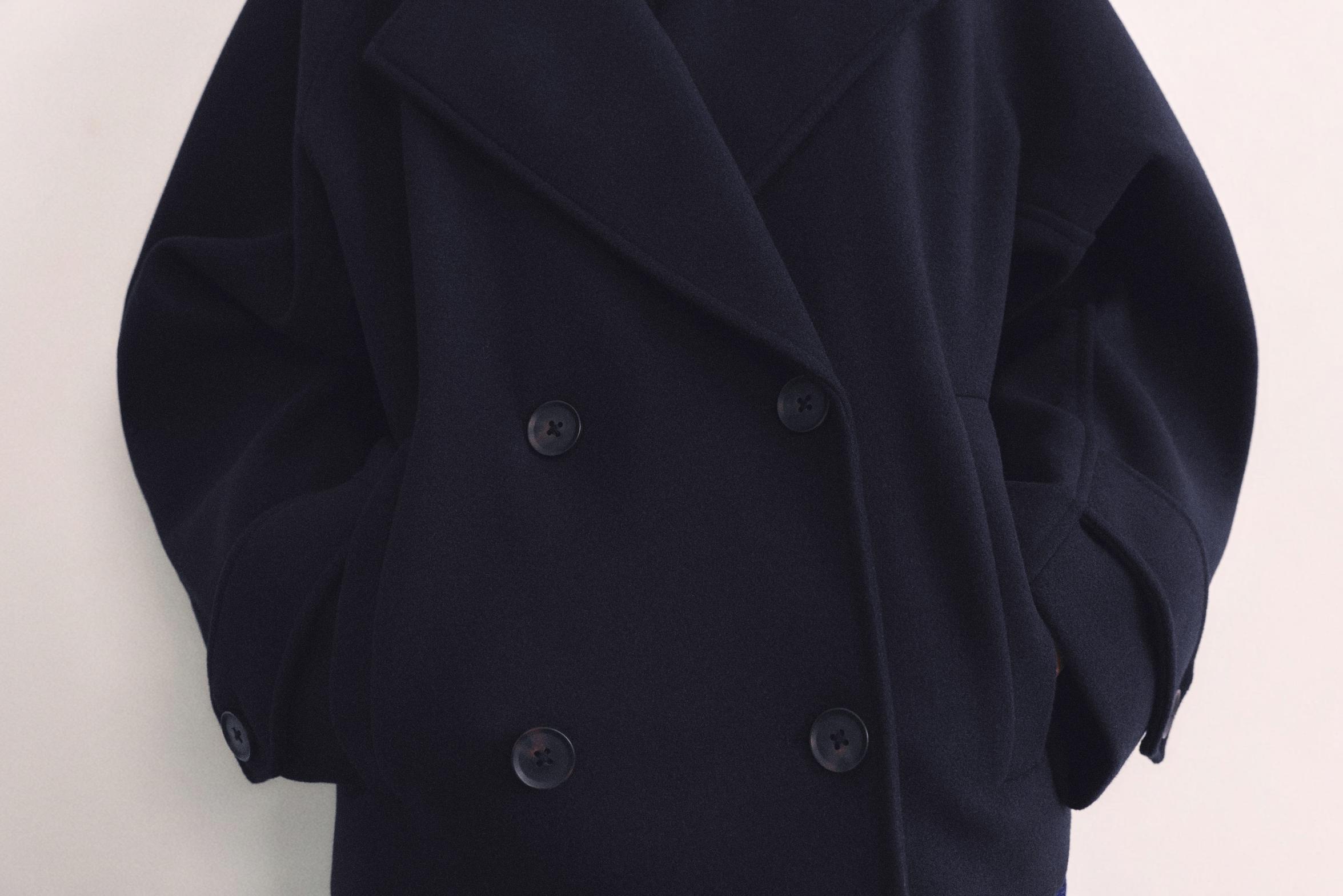 Short felt texture coat — Navy