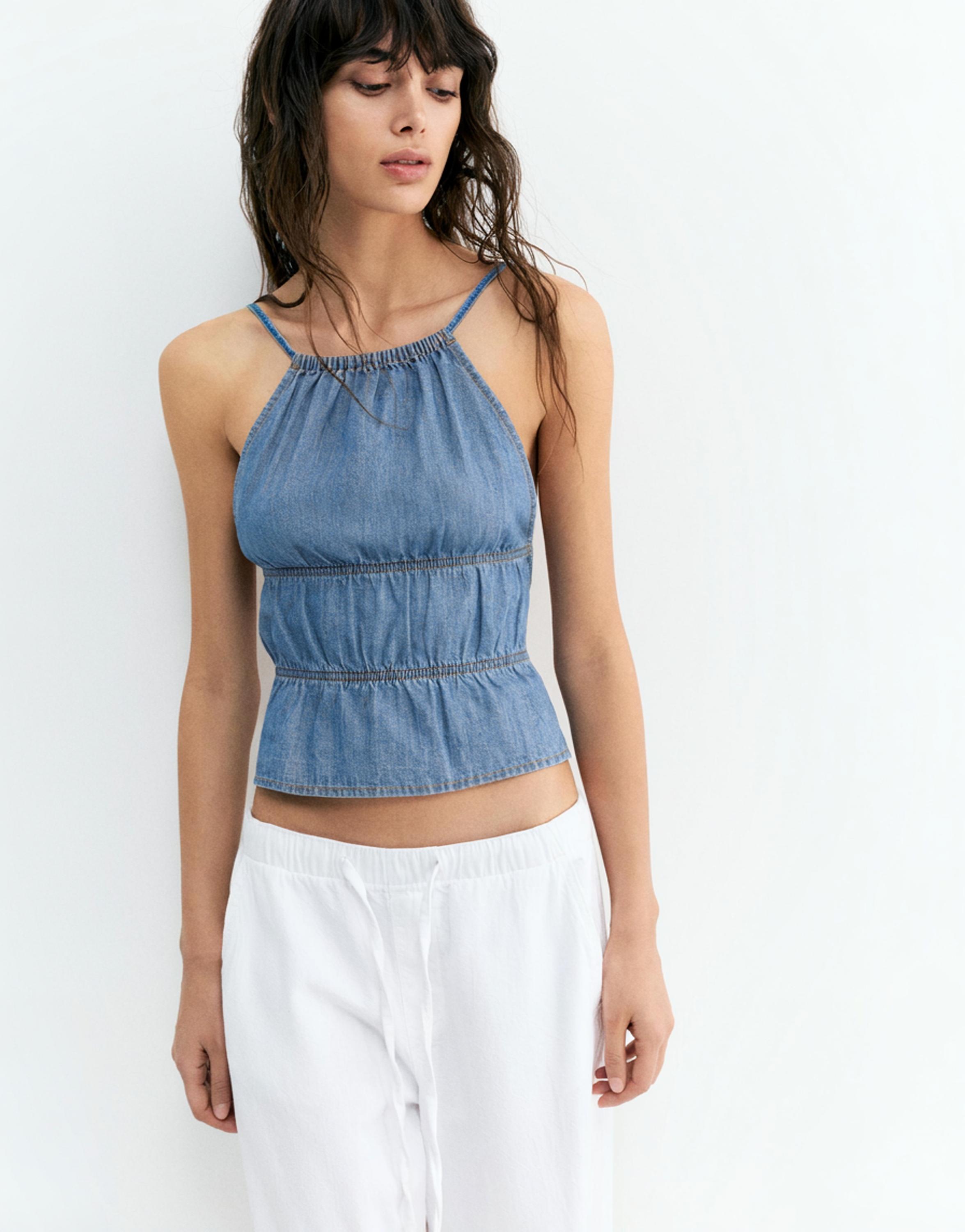 Open back denim top — Pale blue