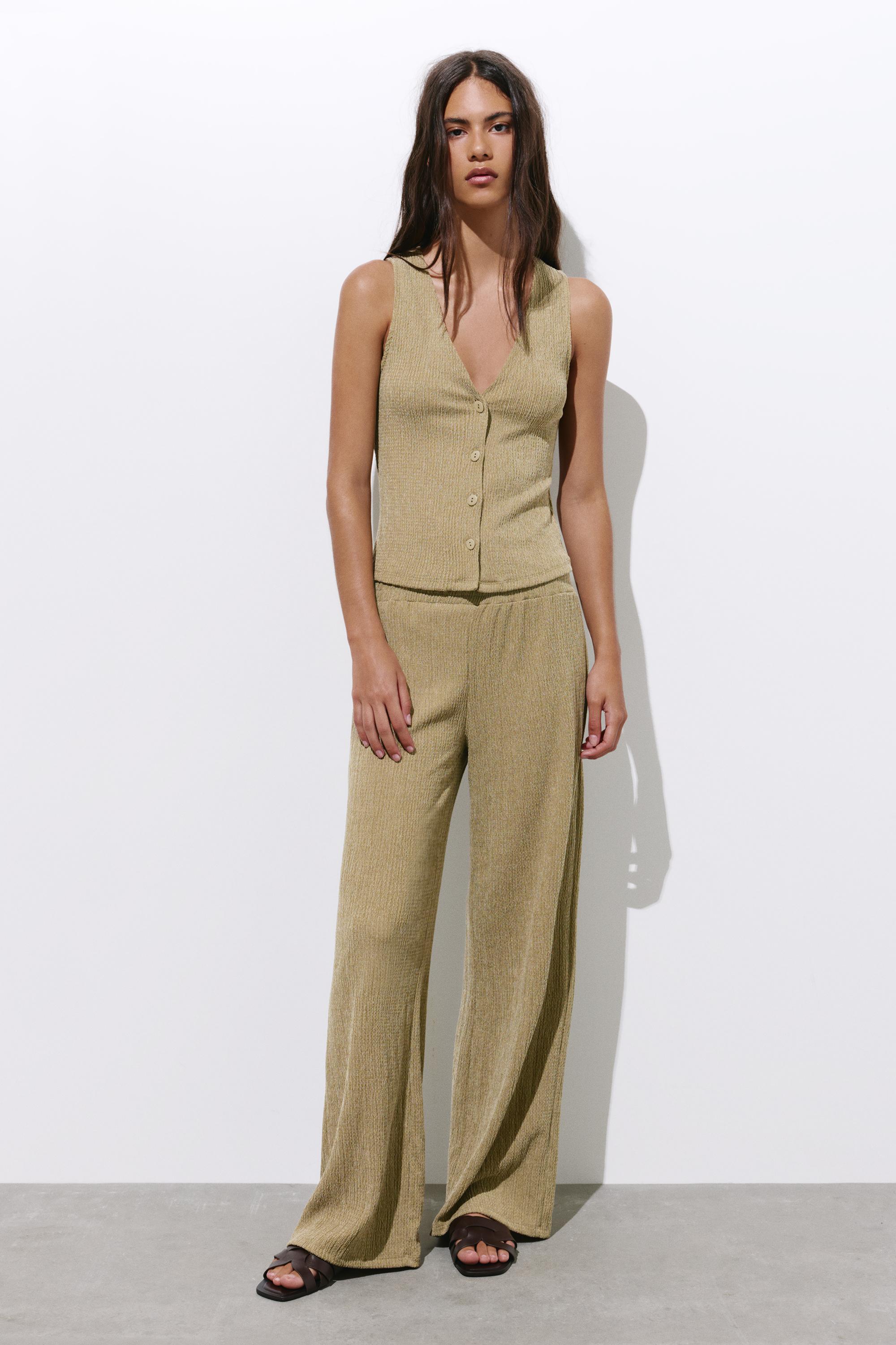 Wide-leg crepe trousers — Khaki