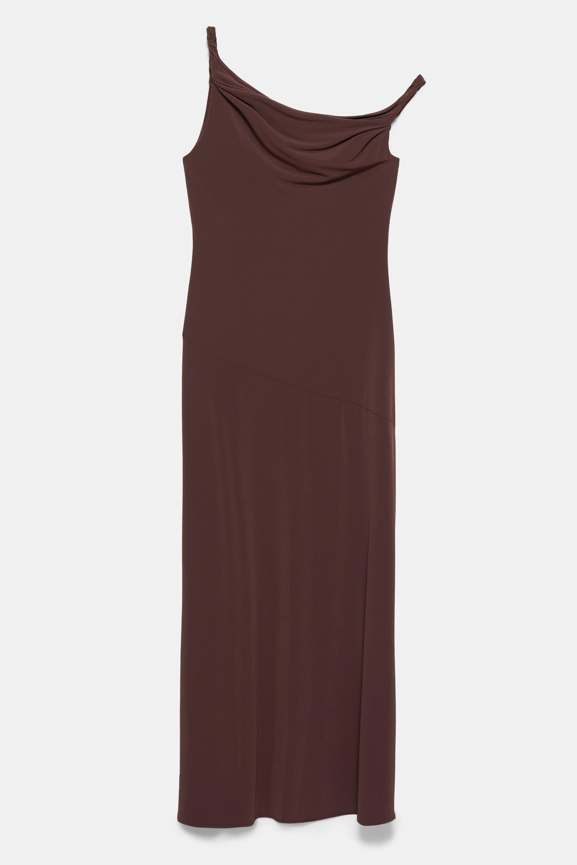 Asymmetric midi dress — Brown