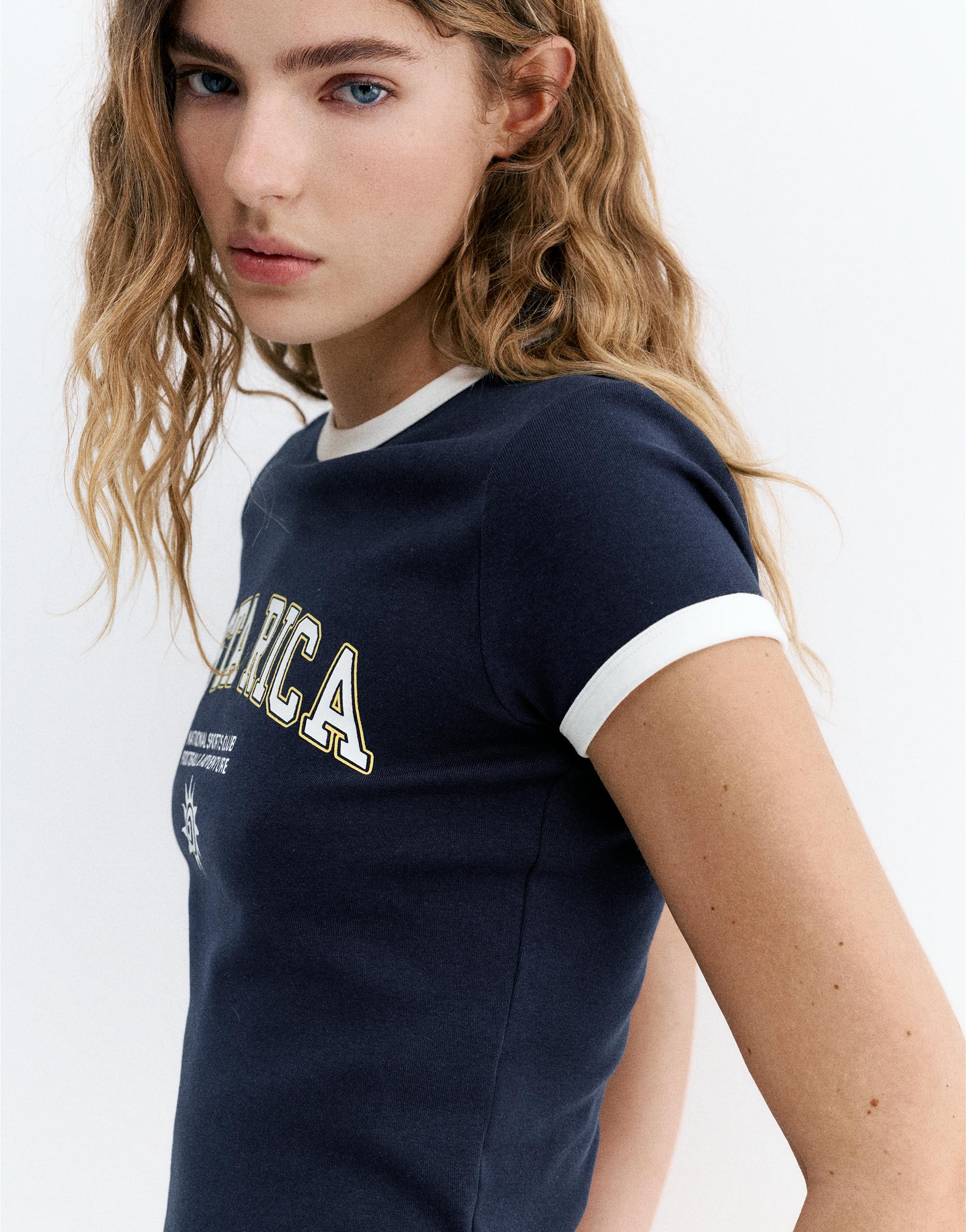 Ribbed graphic T-shirt — Navy