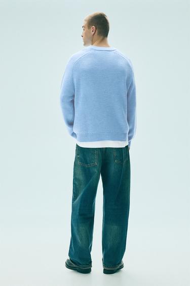 Brioche stitch V-neck jumper — Bluish grey 2