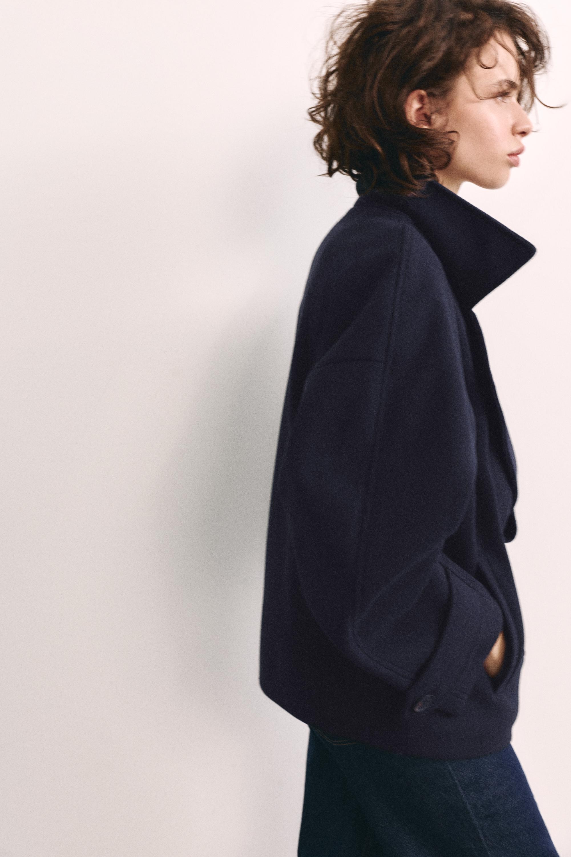Short felt texture coat — Navy