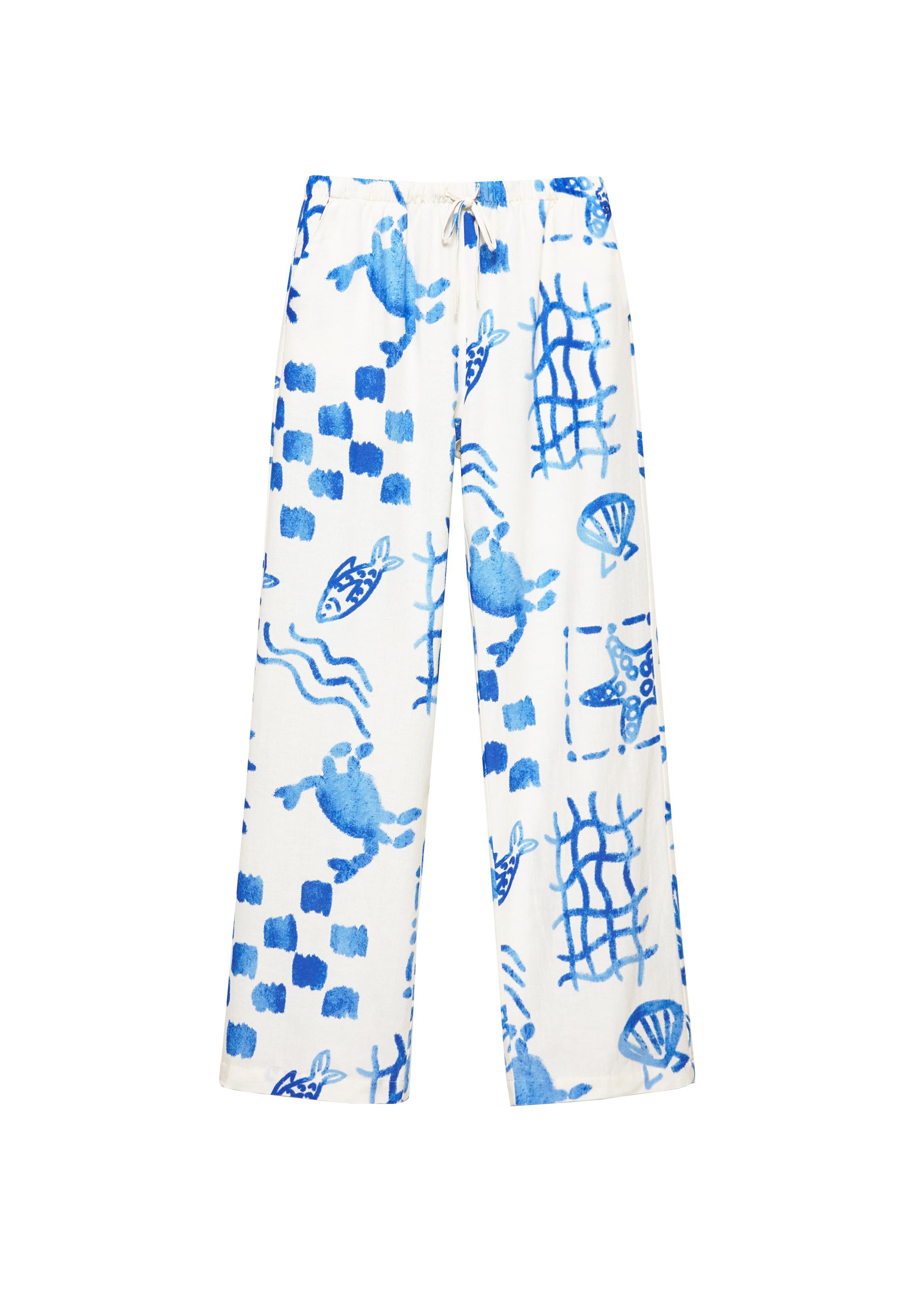 Marine printed flowing trousers — Sand