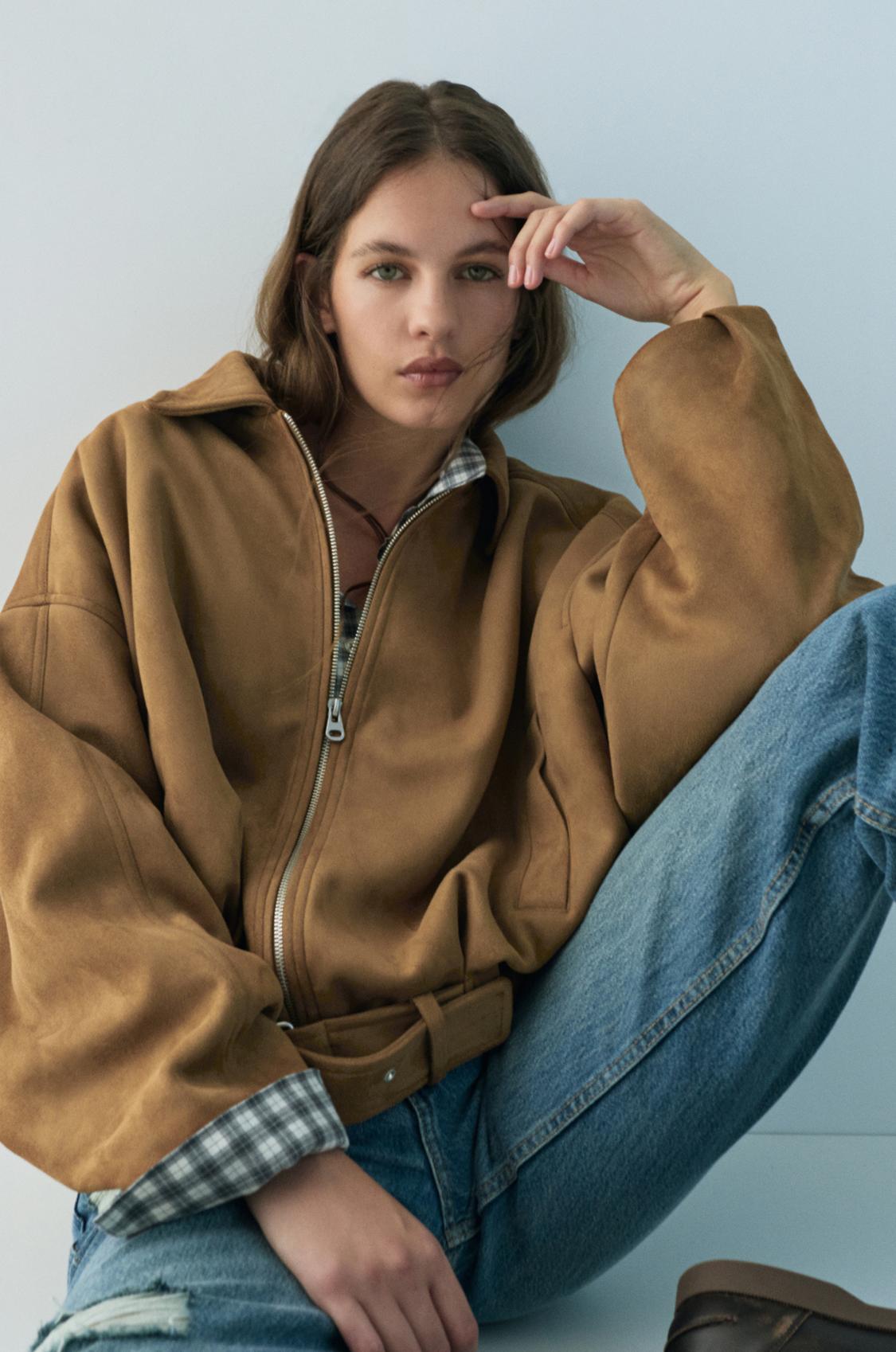 Faux suede bomber jacket