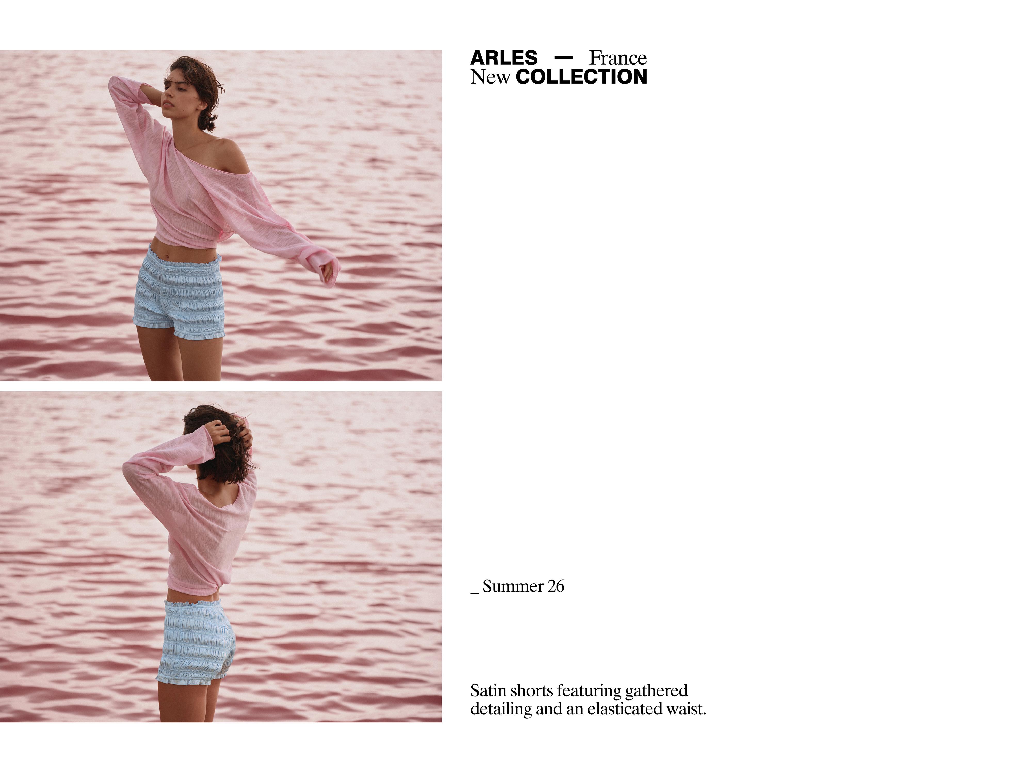 Satin gathered shorts — Sky blue