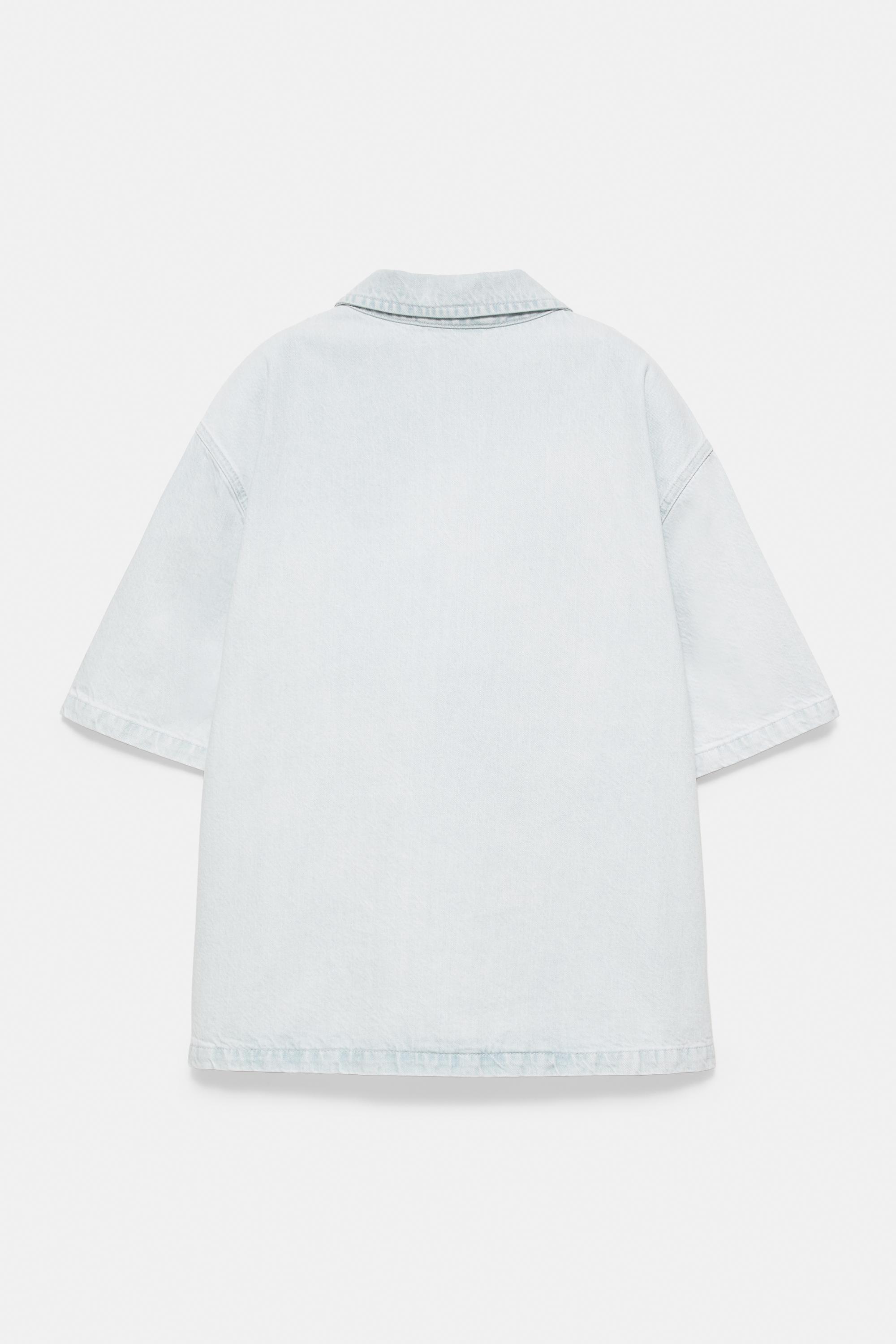 Denim zip-up polo shirt — Sky blue
