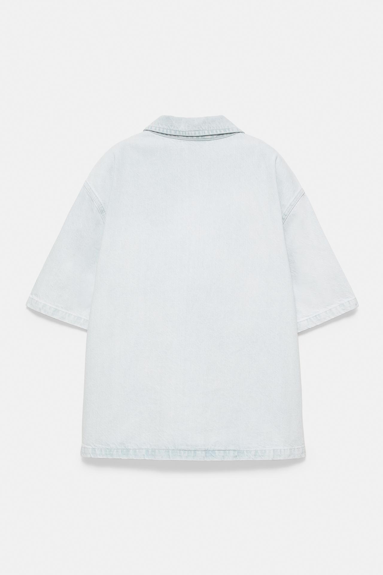 Denim zip-up polo shirt — Sky blue