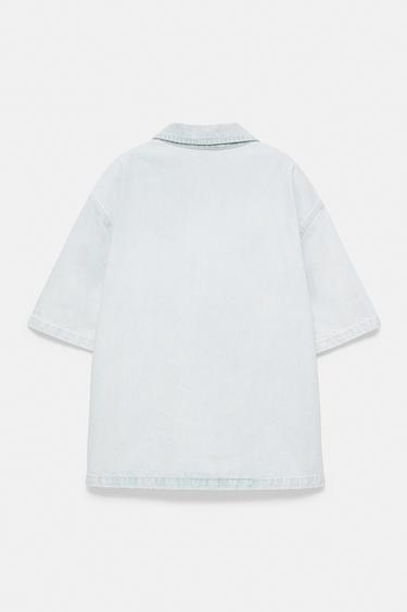 Denim zip-up polo shirt — Sky blue 6