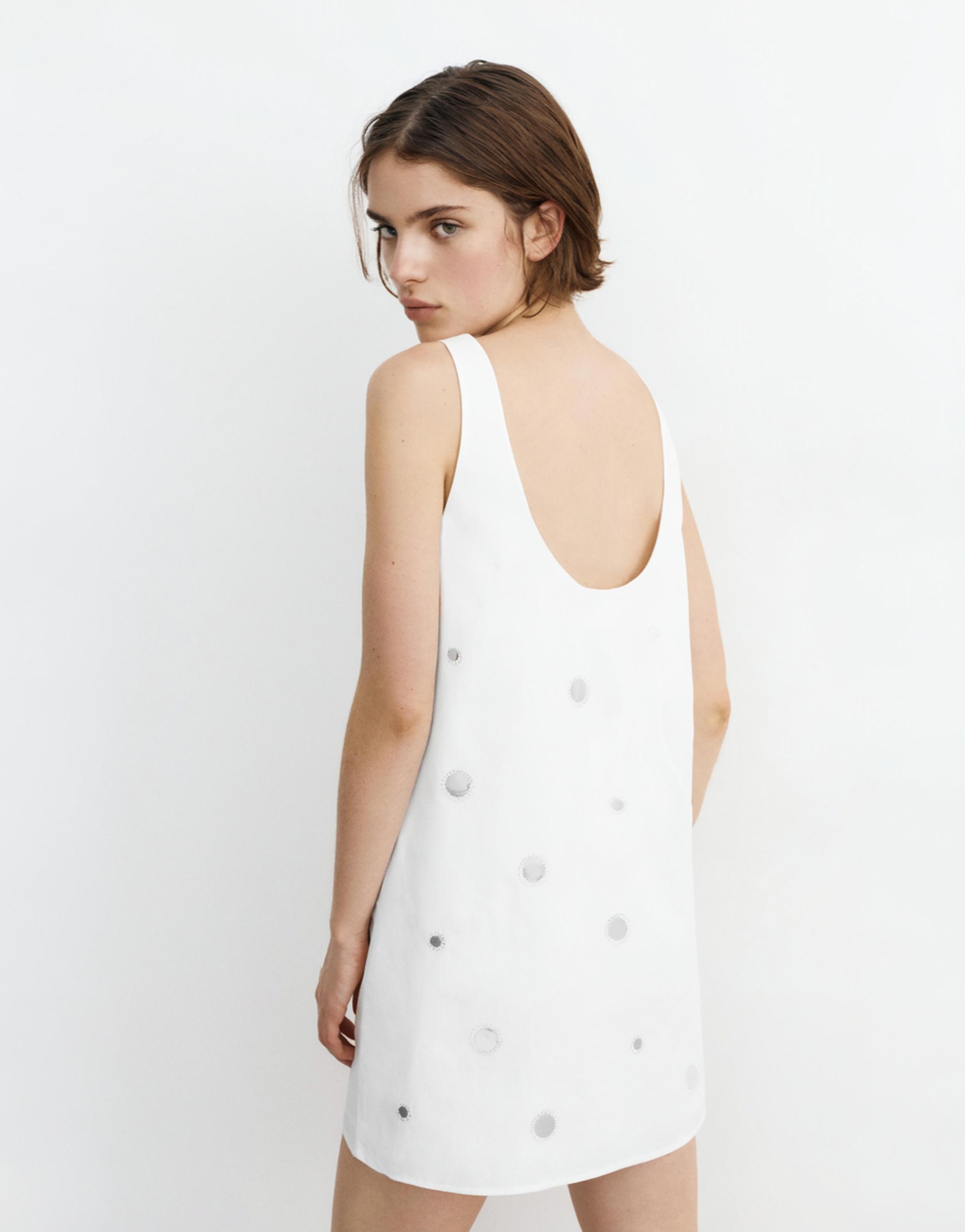 Short strappy dress with mirrored details — Ecru