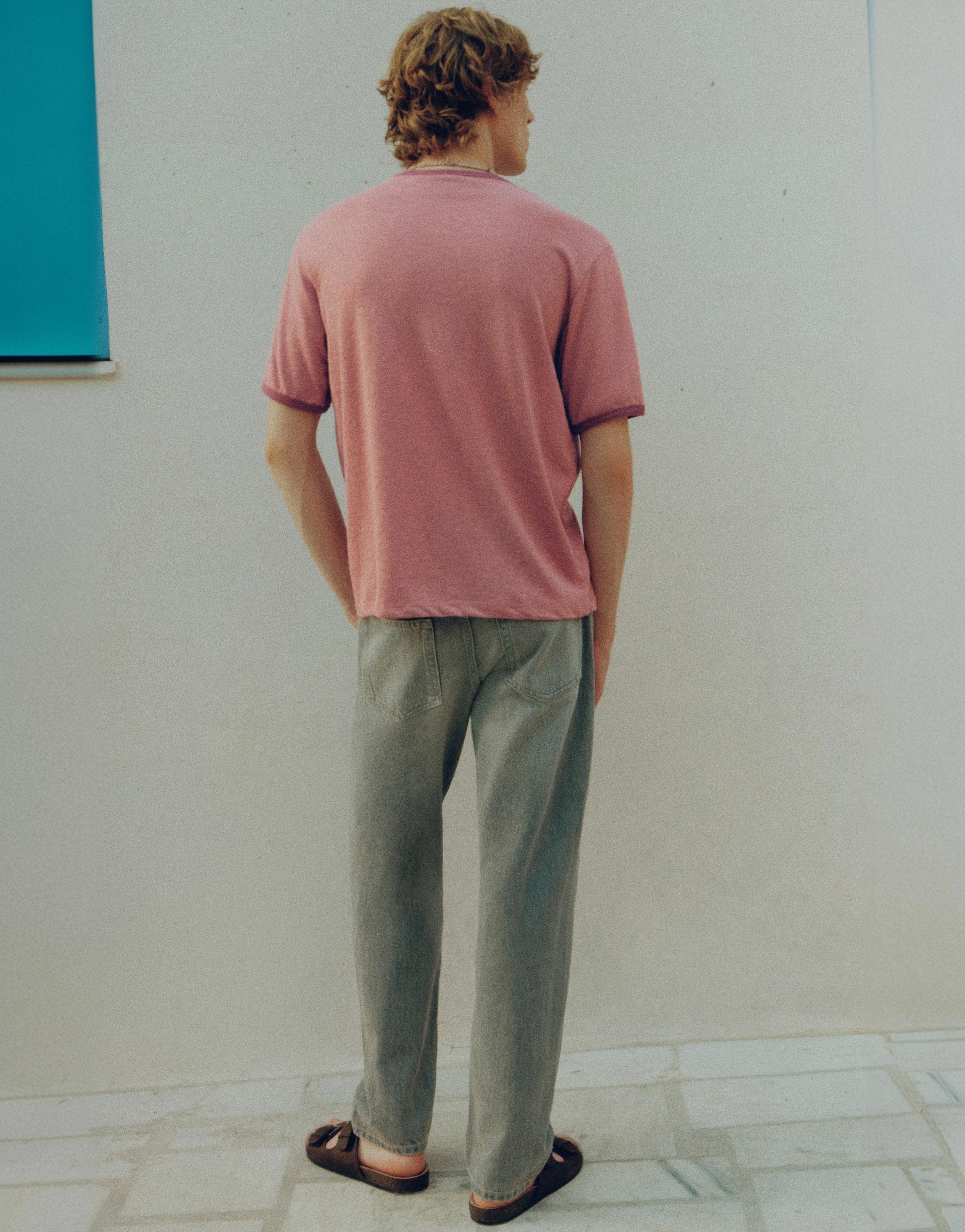 Contrast ribbed T-shirt — Pink
