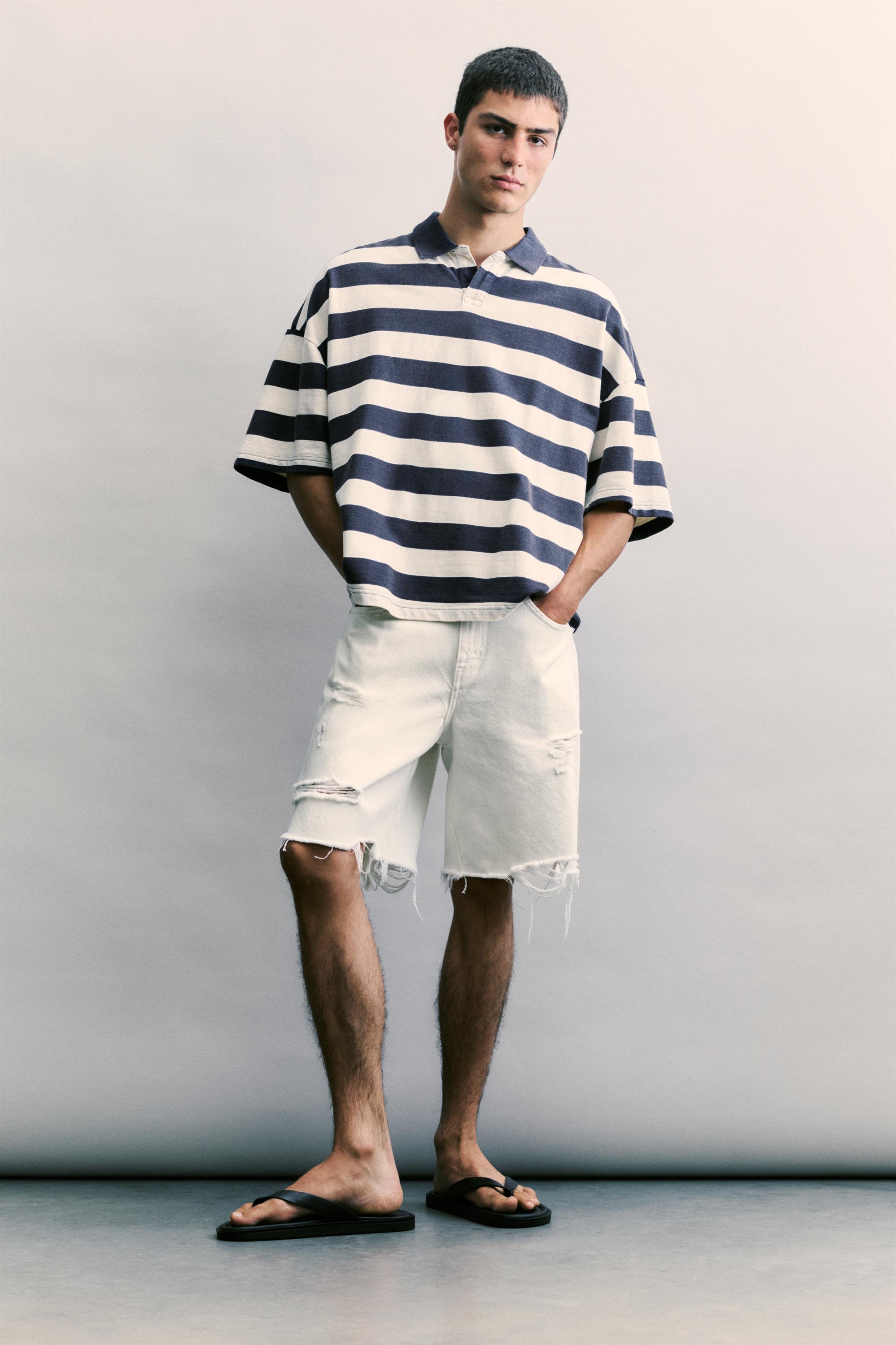 Straight-leg denim Bermuda shorts — Ecru