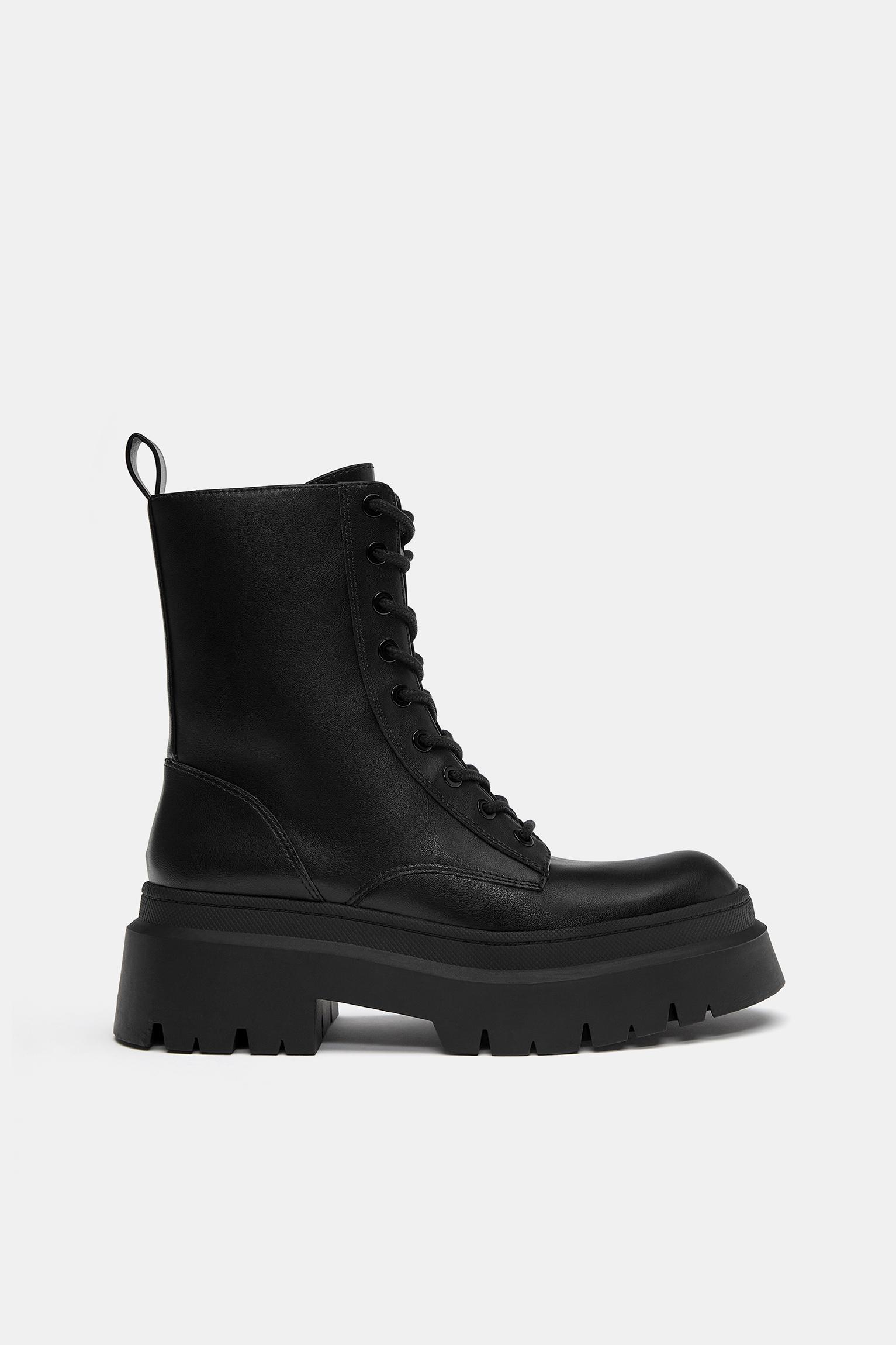 Chunky sole lace-up ankle boots — Black