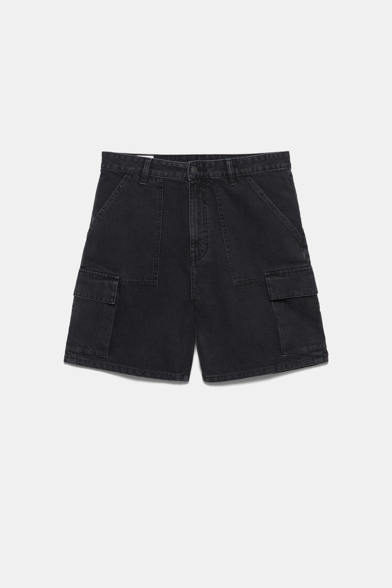 Baggy cargo Bermuda shorts — Faded black