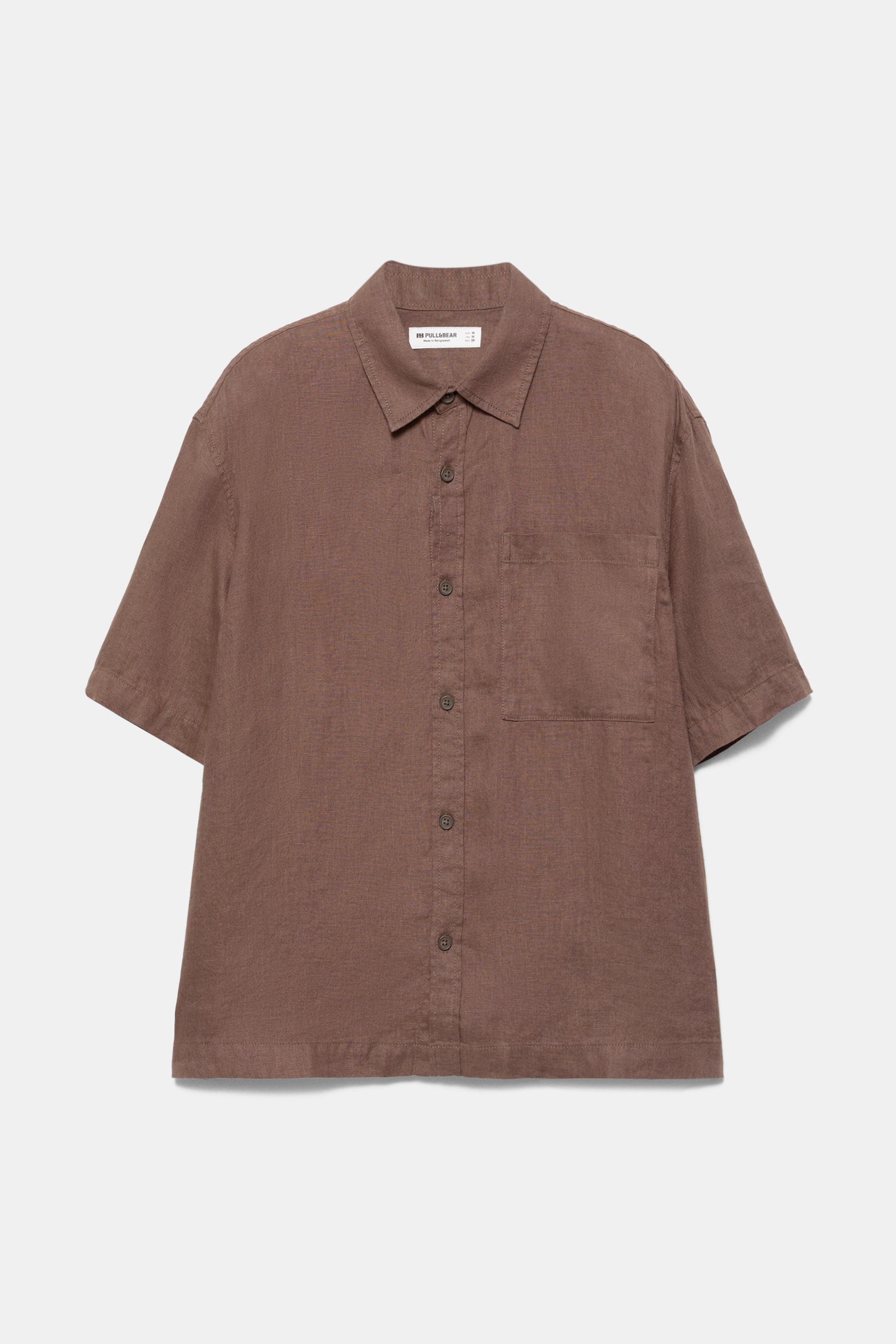 100% linen short sleeve shirt — Brown