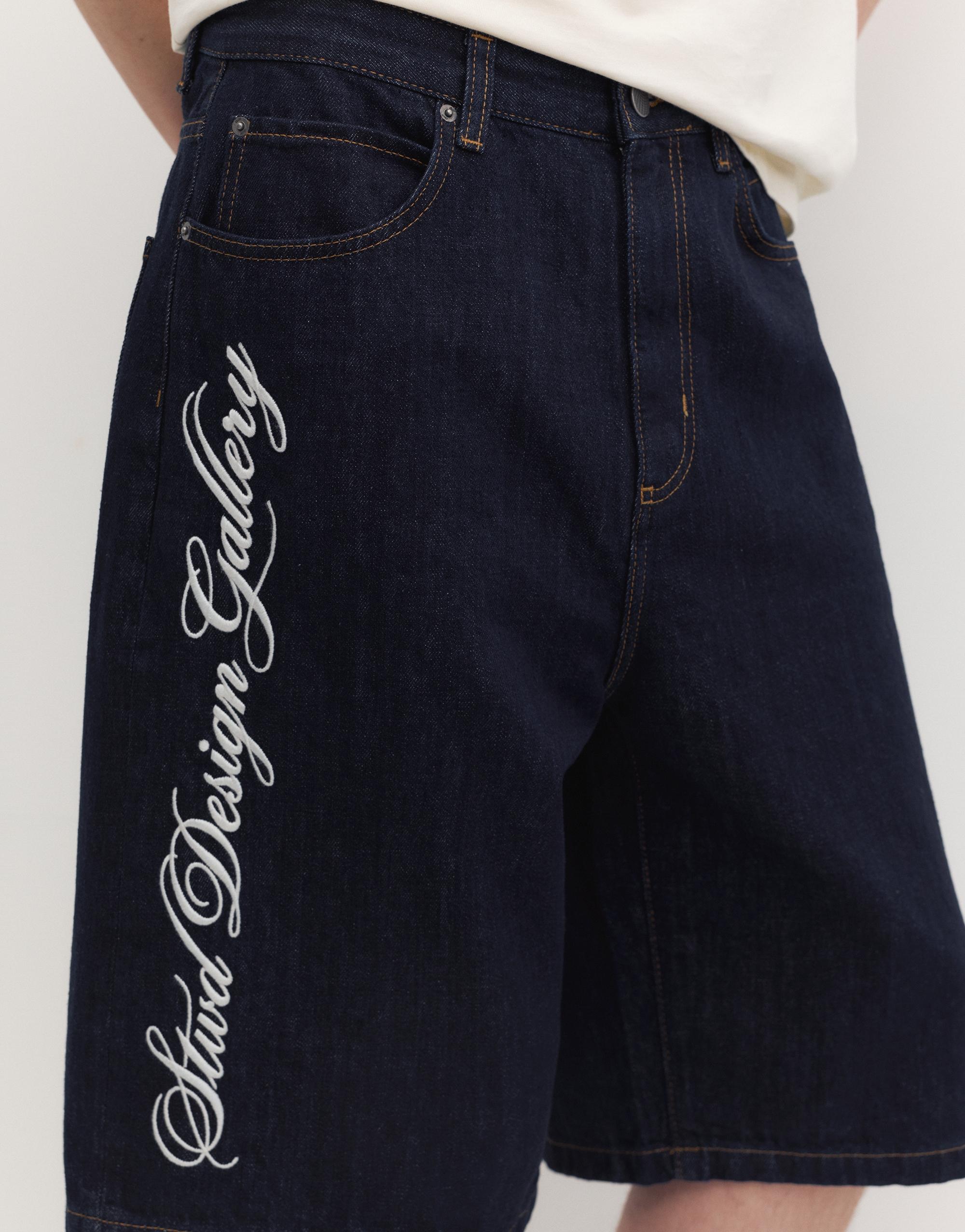 Text skater denim Bermuda shorts — Navy