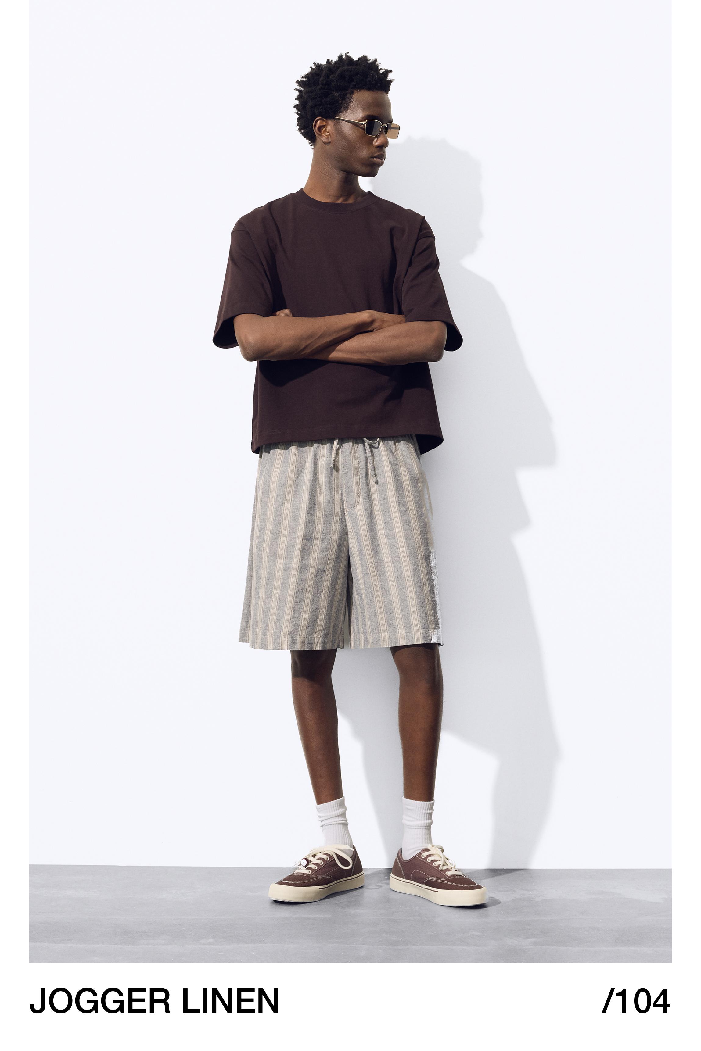 Linen blend Bermuda jogger shorts — Striped