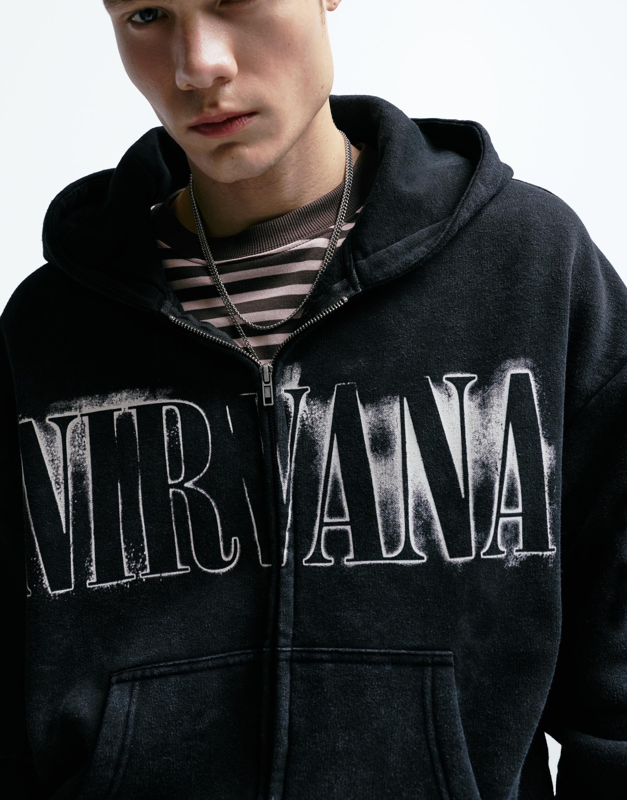 Nirvana fermuarlı kapüşonlu sweatshirt - Görsel 9