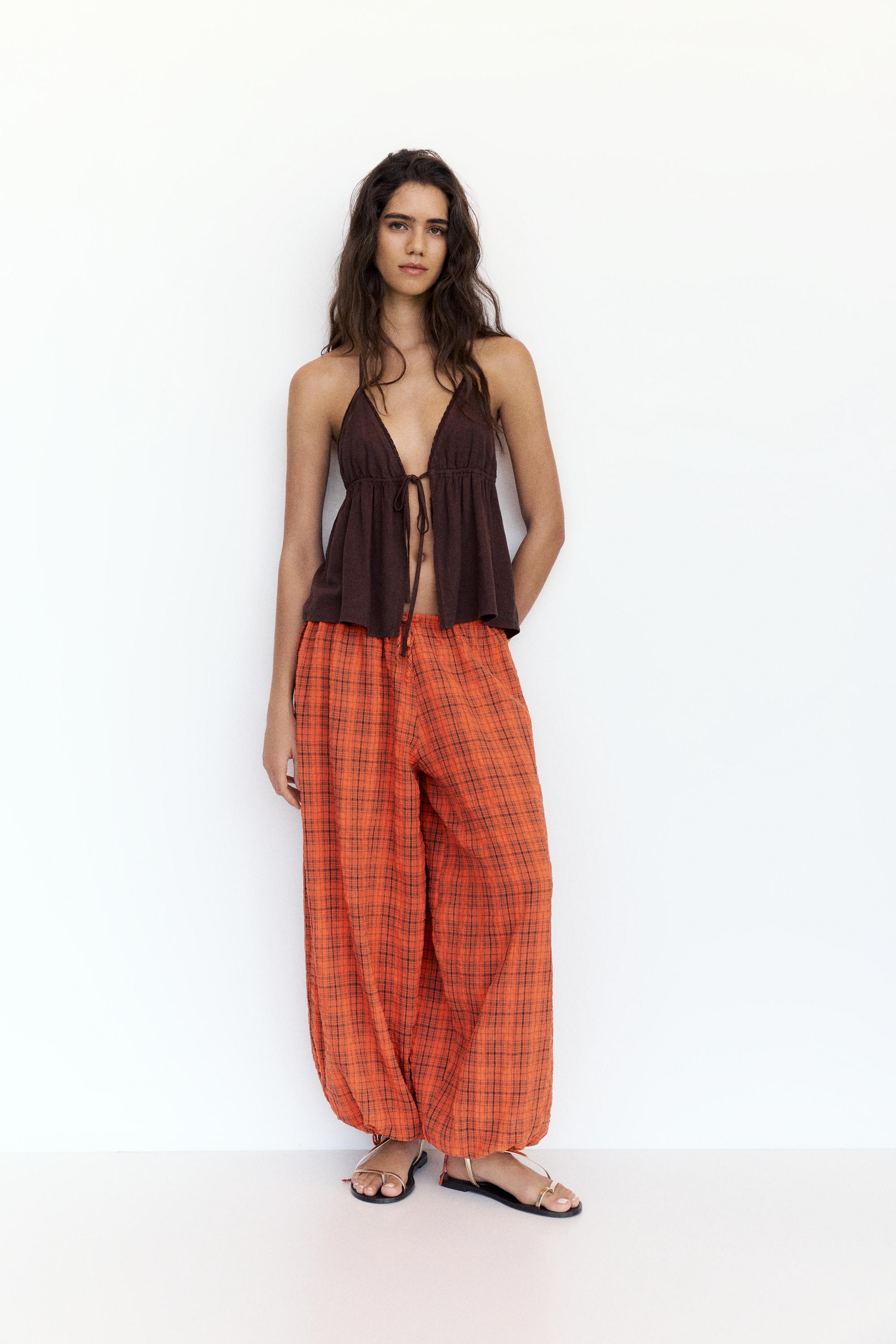 Check sarouel trousers — Red