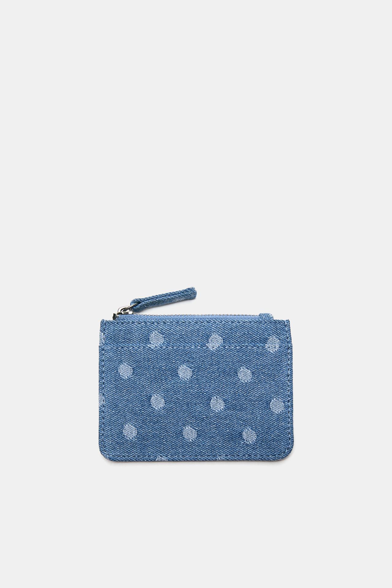 Denim polka dot card holder — Sand