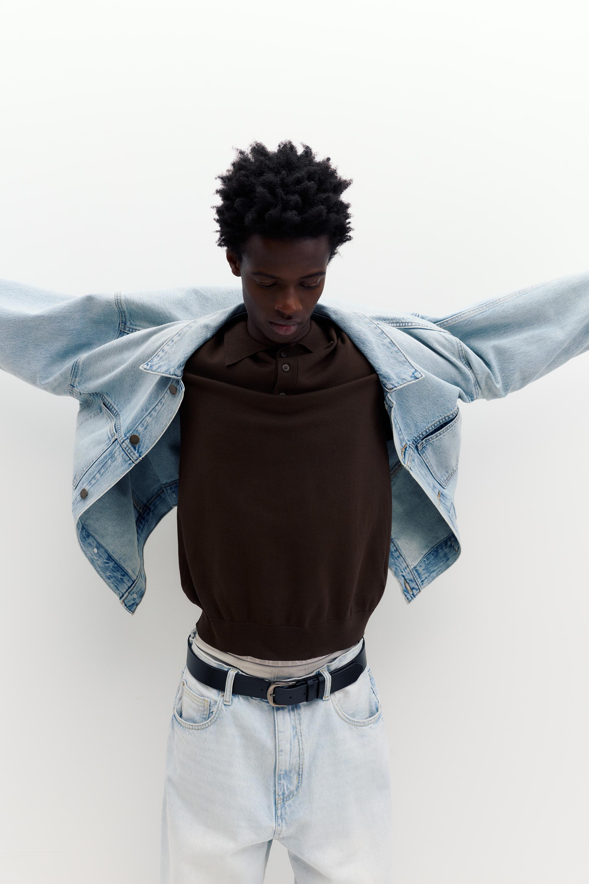 Short sleeve knit polo shirt — Chocolate