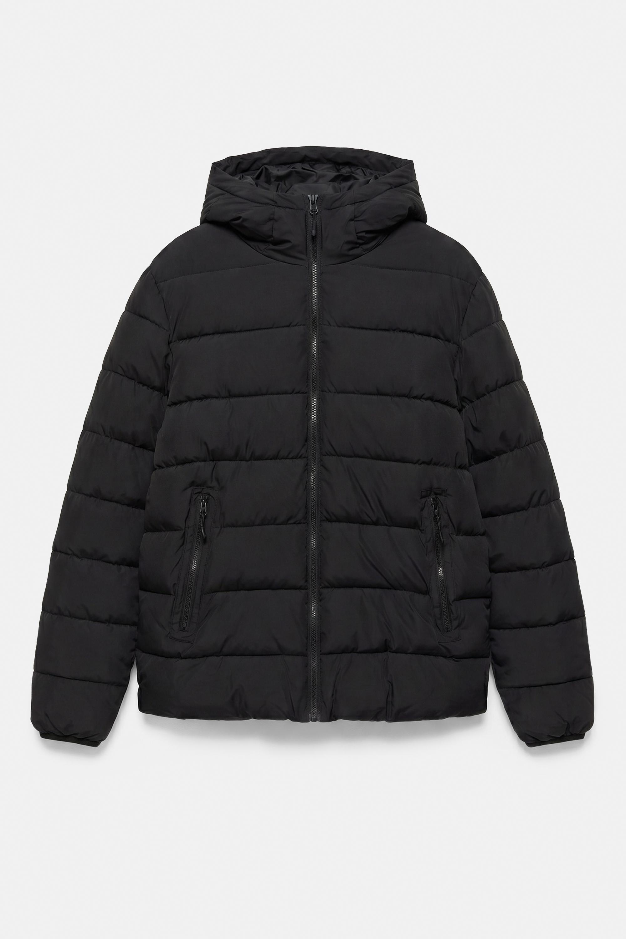 Puffer jacket with hood — Black