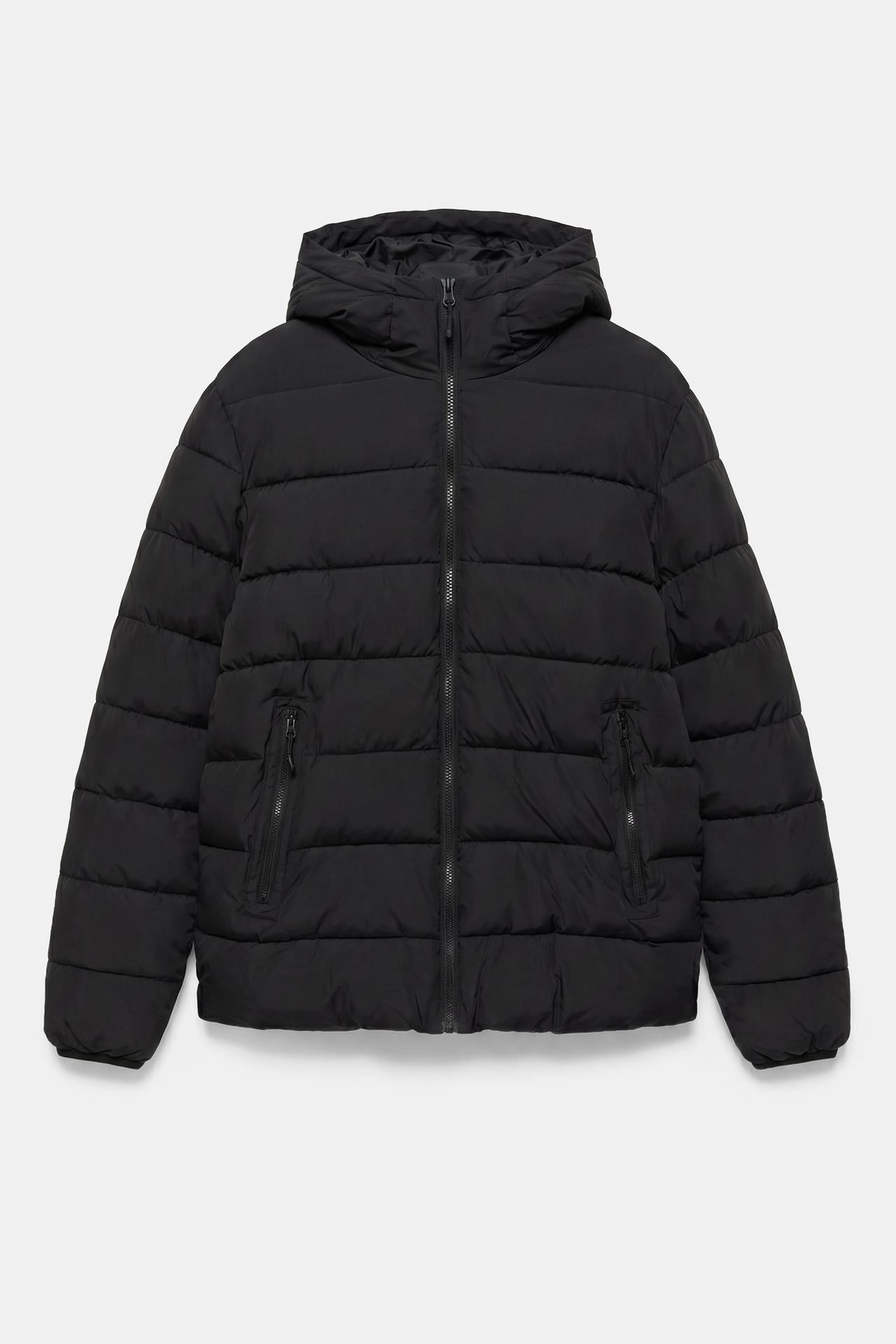 Puffer jacket with hood — Black