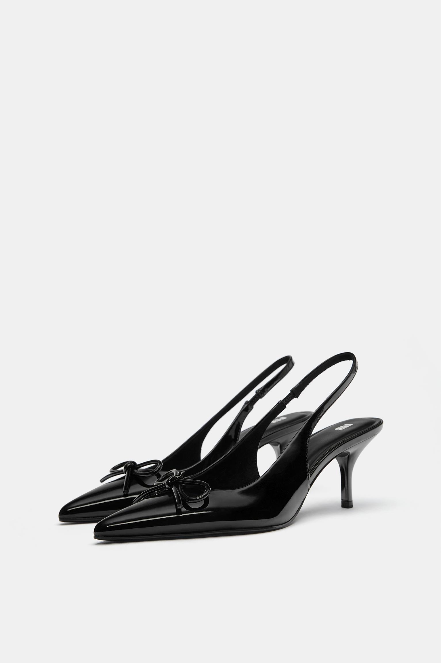 Patent high-heel shoes with bow — Black