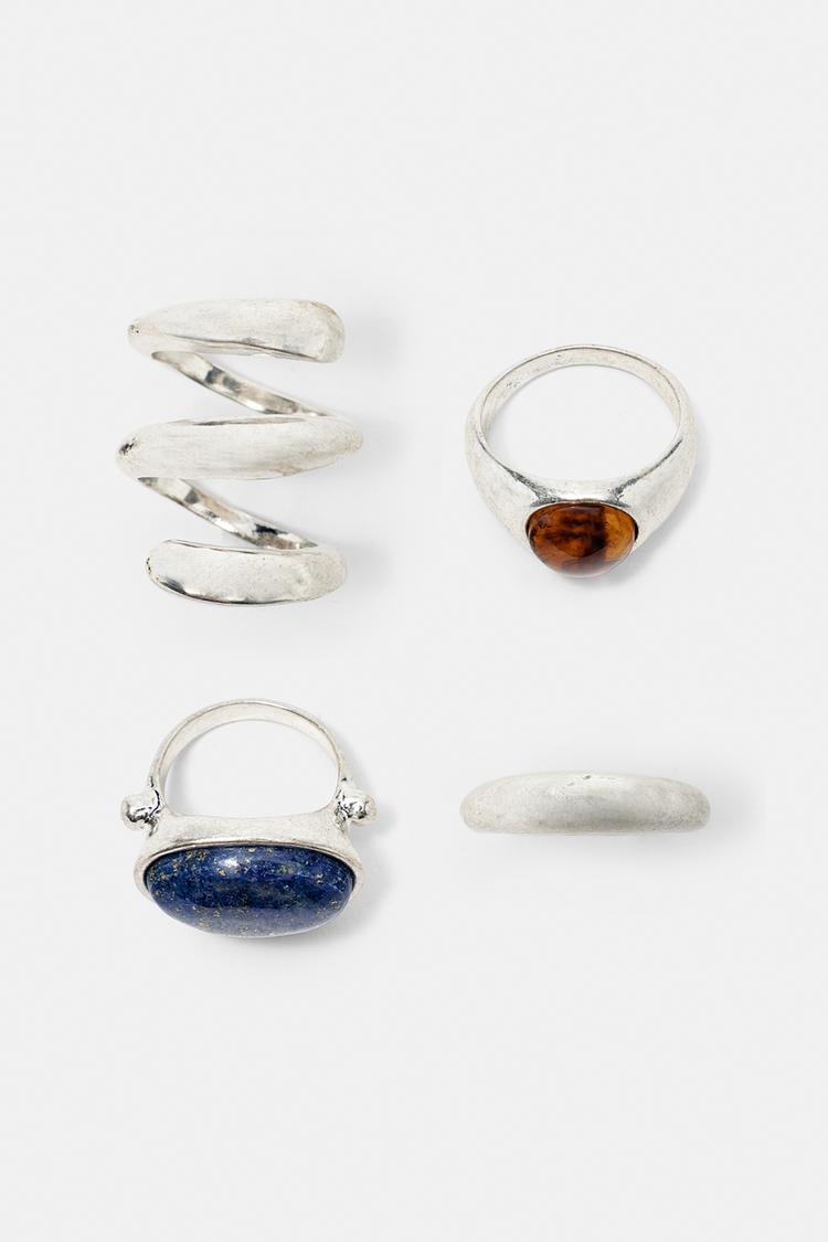 Pack of 4 stone rings — Silver