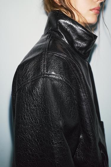 Leather effect high neck jacket — Black 3