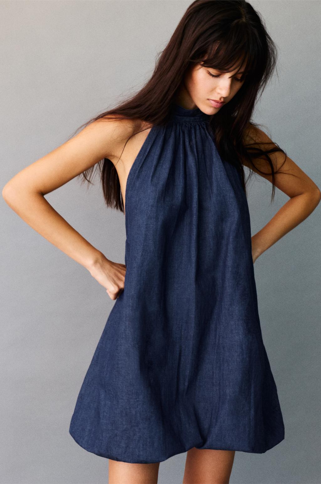 Vestido corto vaquero globo PULL&BEAR