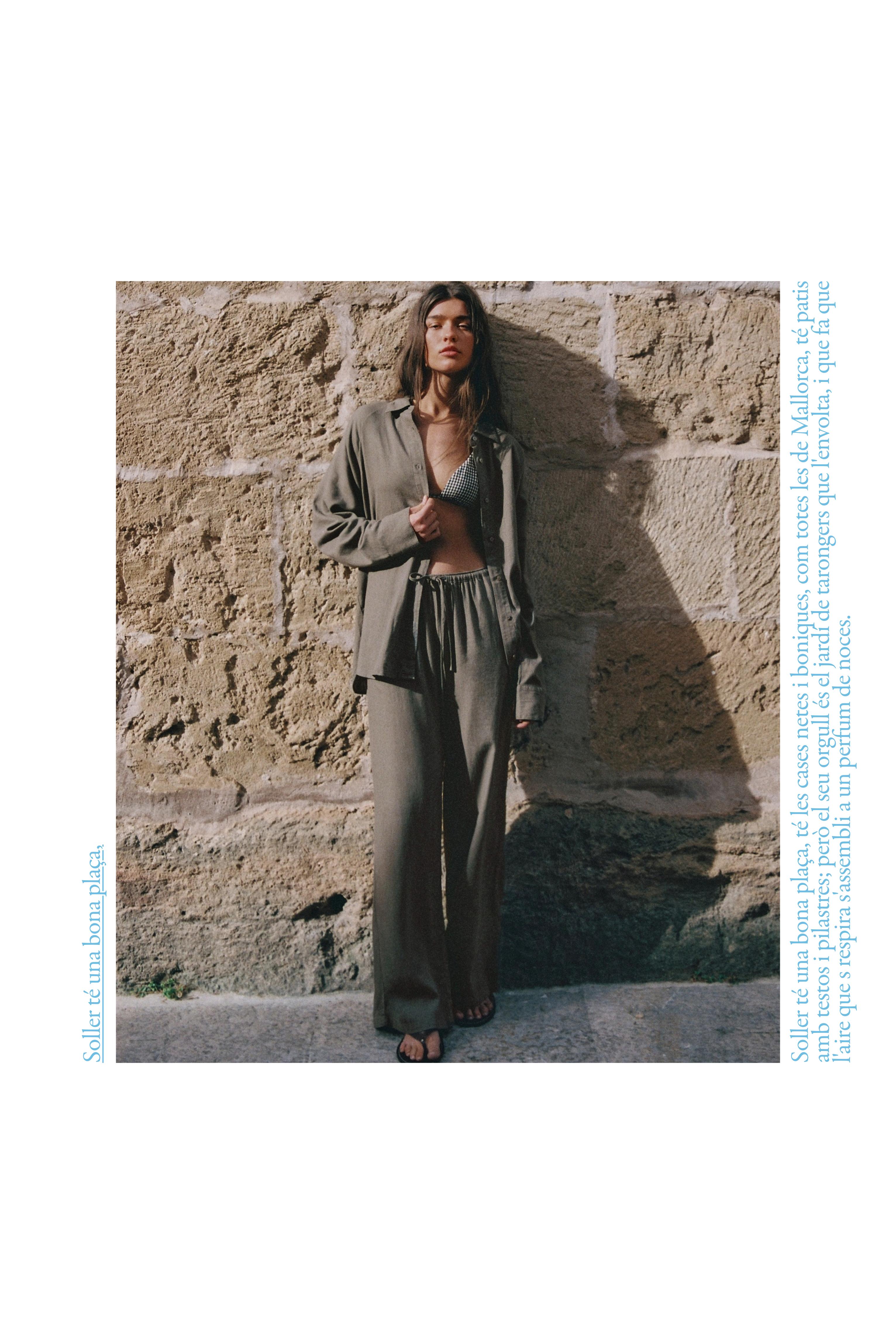 Flowy trousers with linen — Mole brown