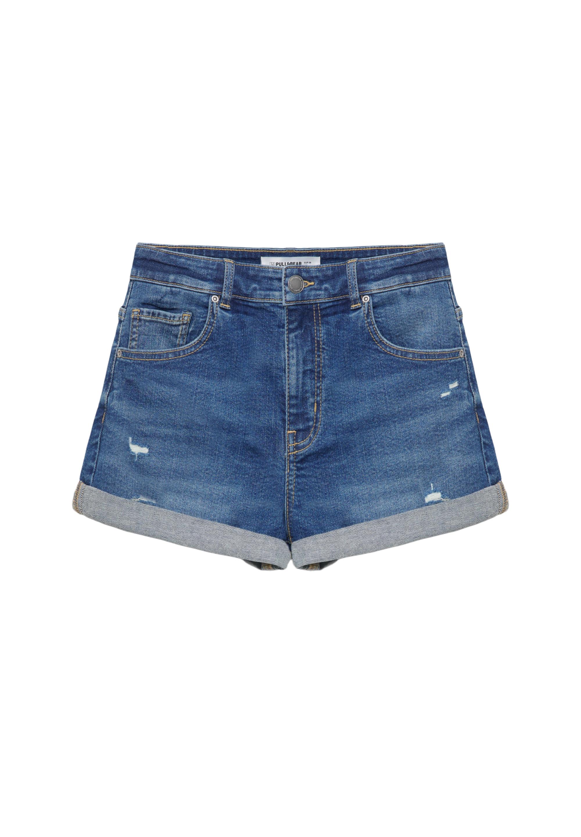 Mid-waist denim shorts — Medium blue