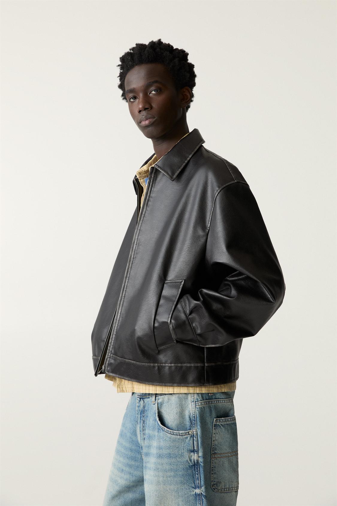 Pull Bear Leather Jacket Faux Leather Bomber Jacket Pull And Bear