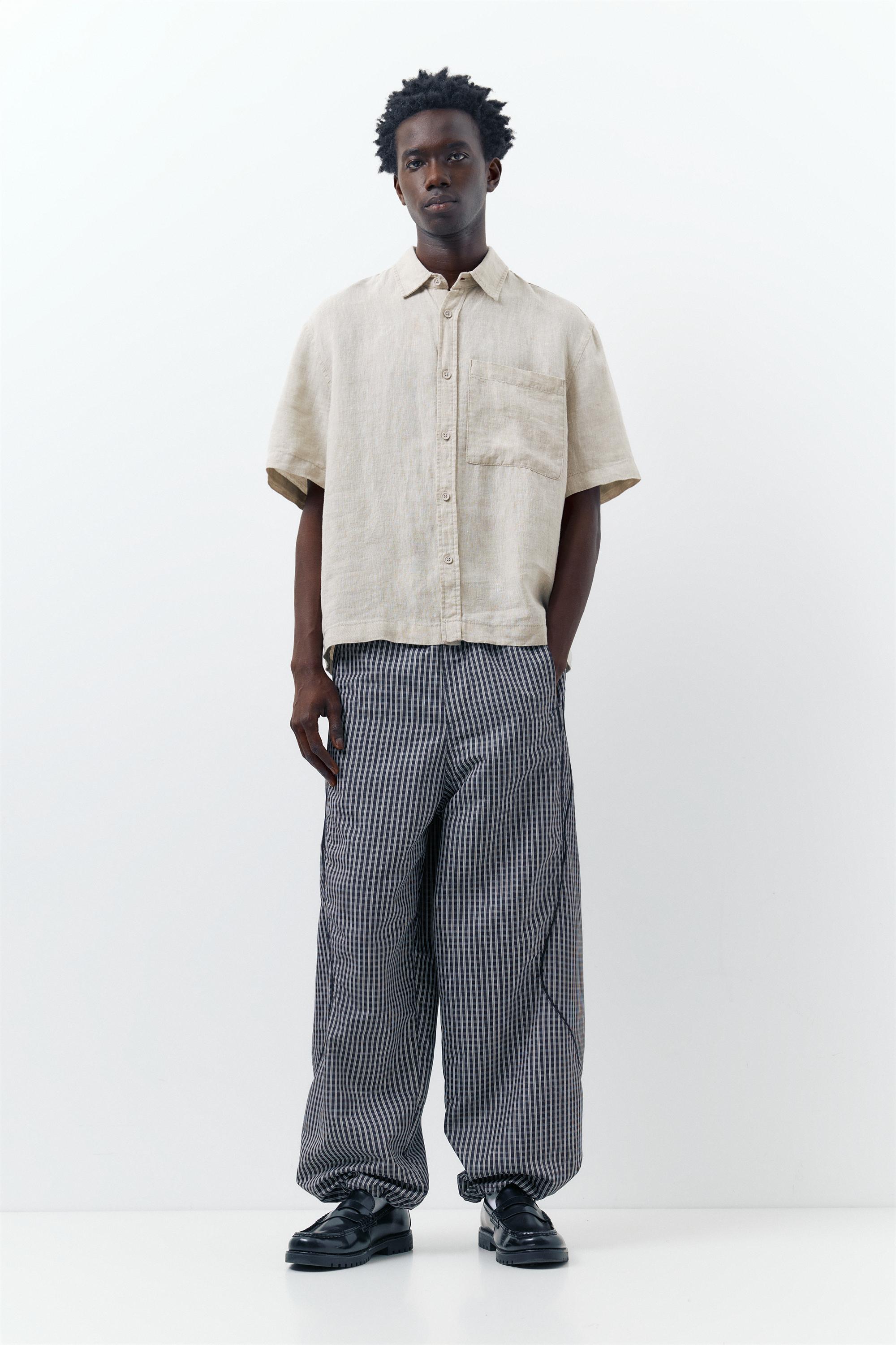100% linen short sleeve shirt — Beige