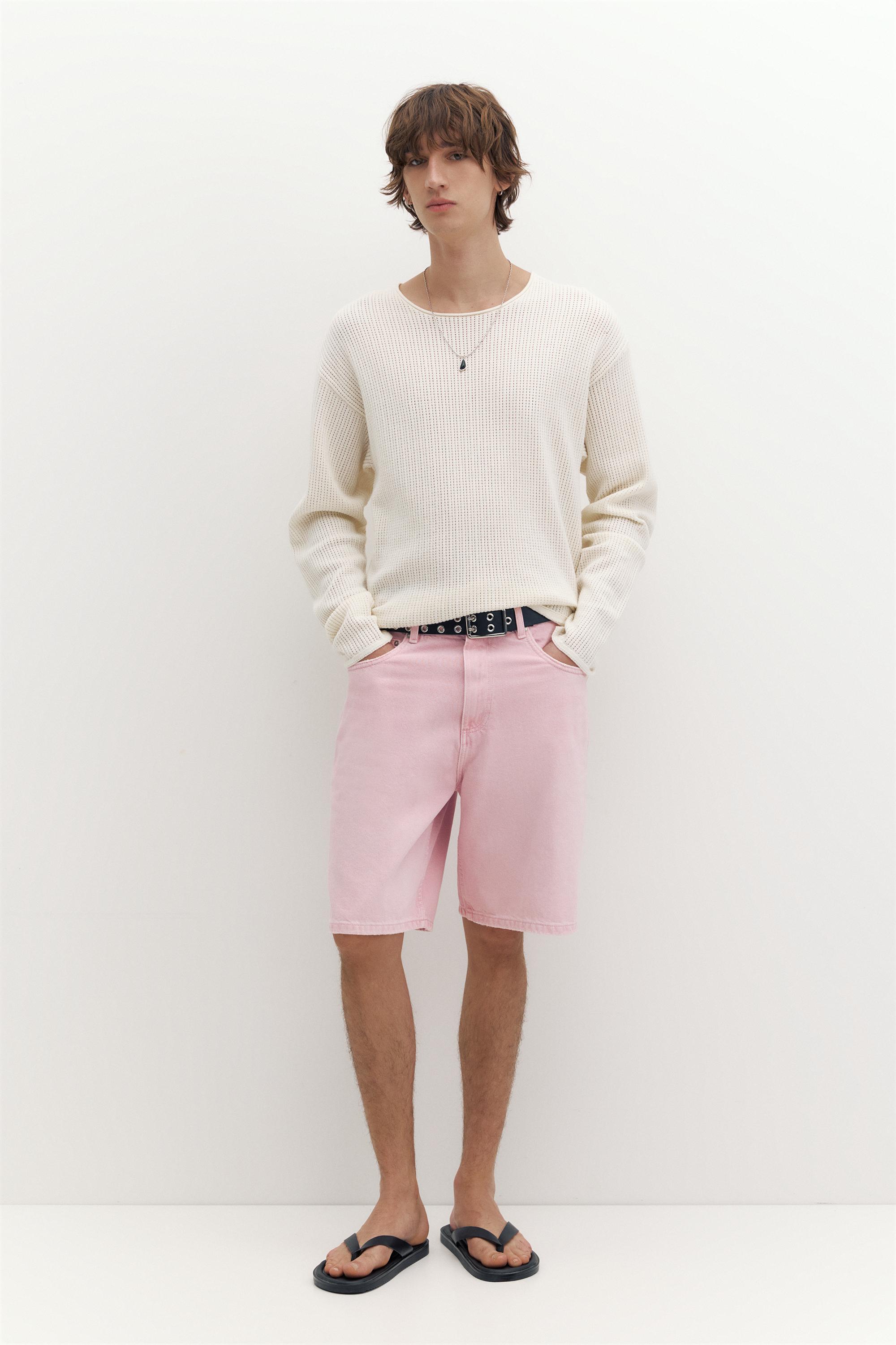 Baggy denim Bermuda shorts — Rose pink