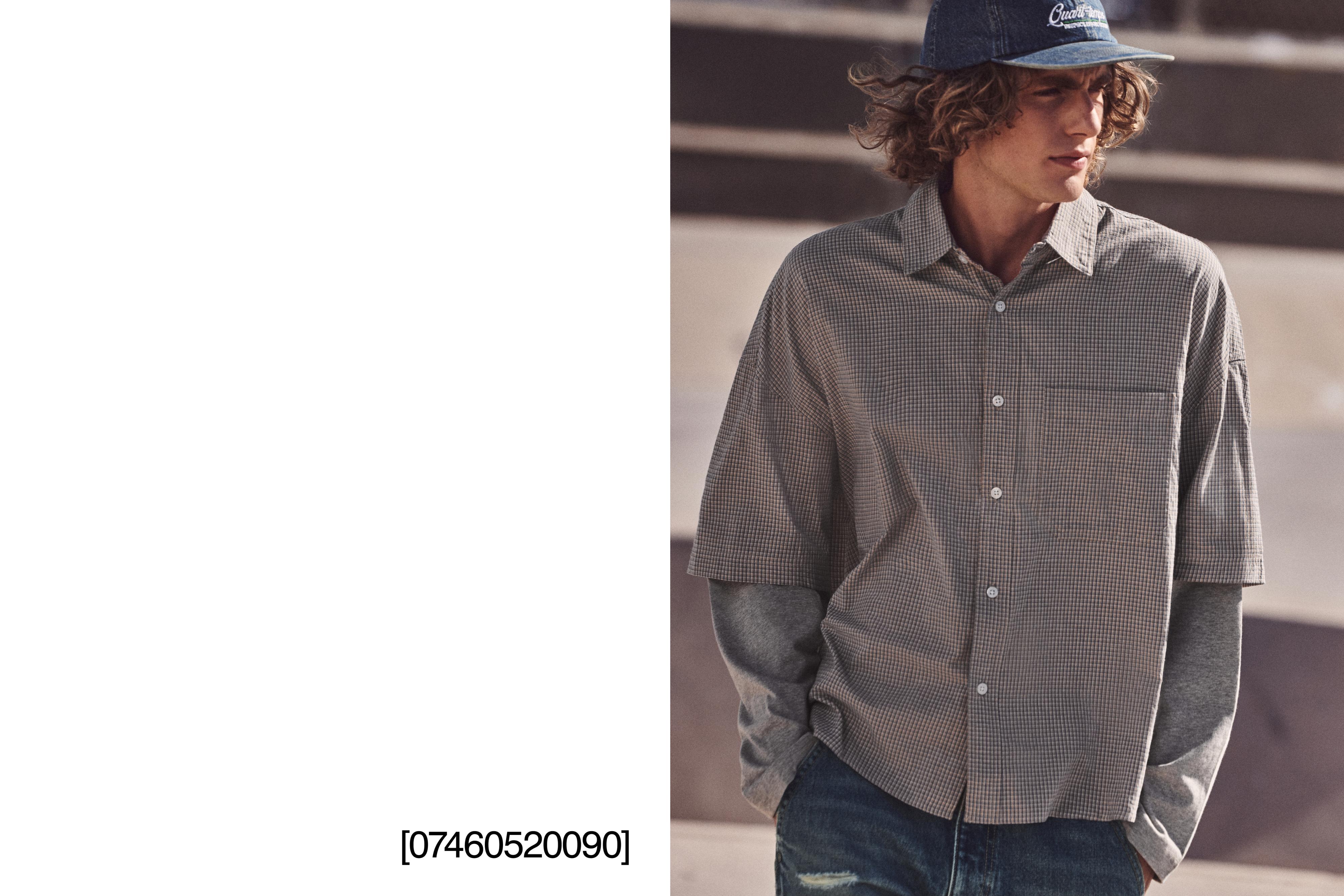 Double sleeve check shirt — Sand/Blue
