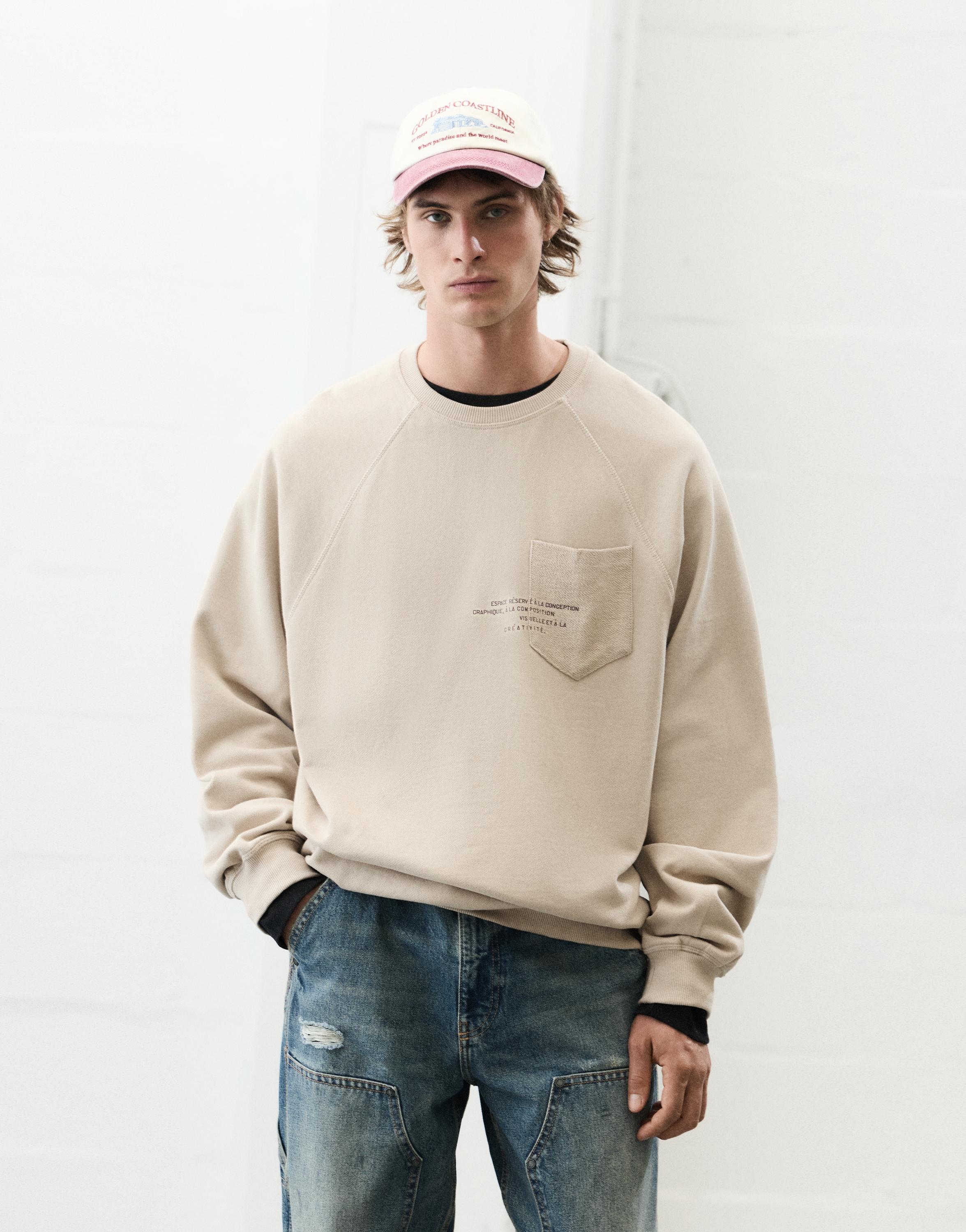Pull&Bear Yazılı cepli sweatshirt görsel 4